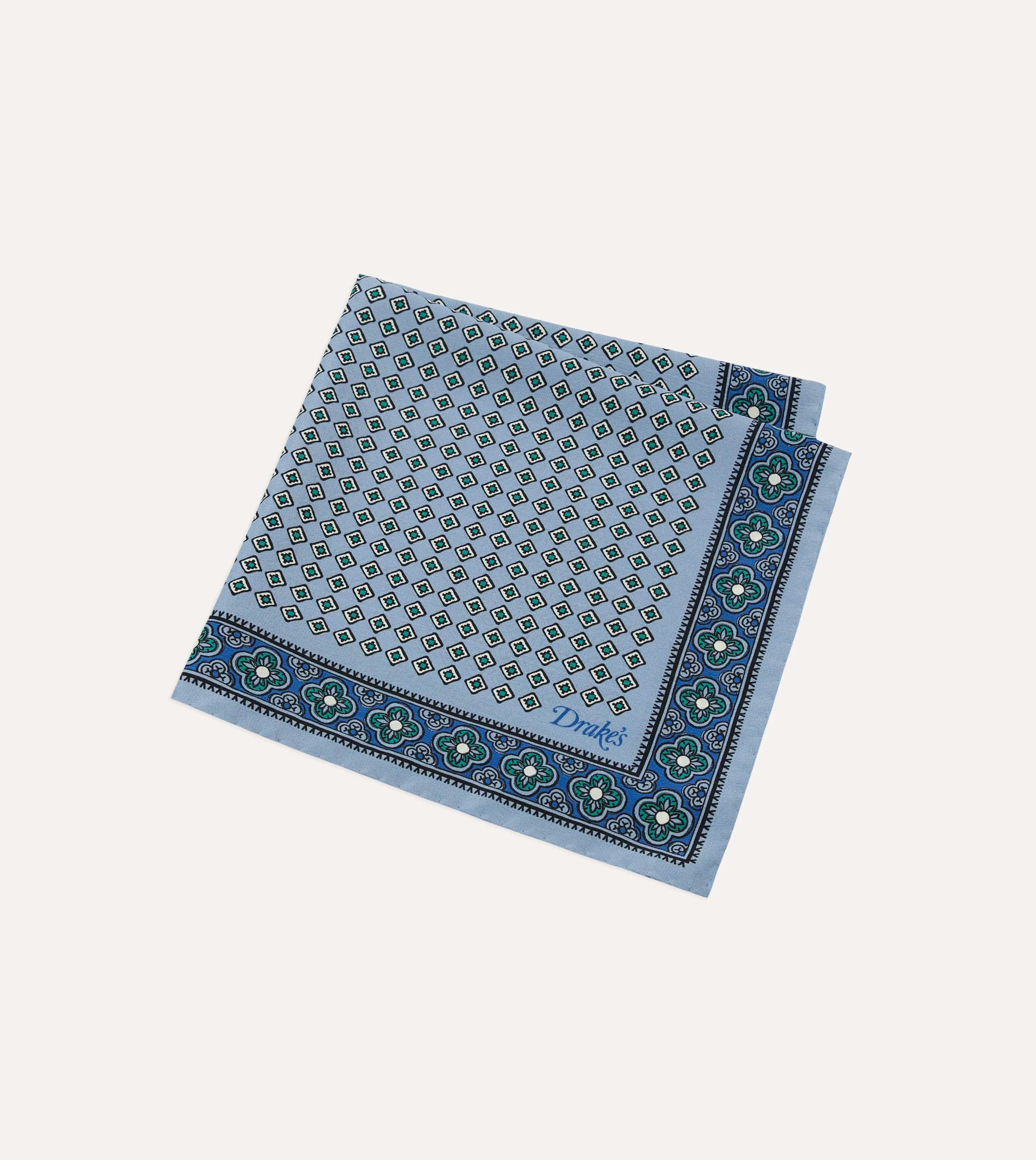 Blue Vintage Tile Print Silk Pocket Square sold by Drake's London product image thumbnail 4