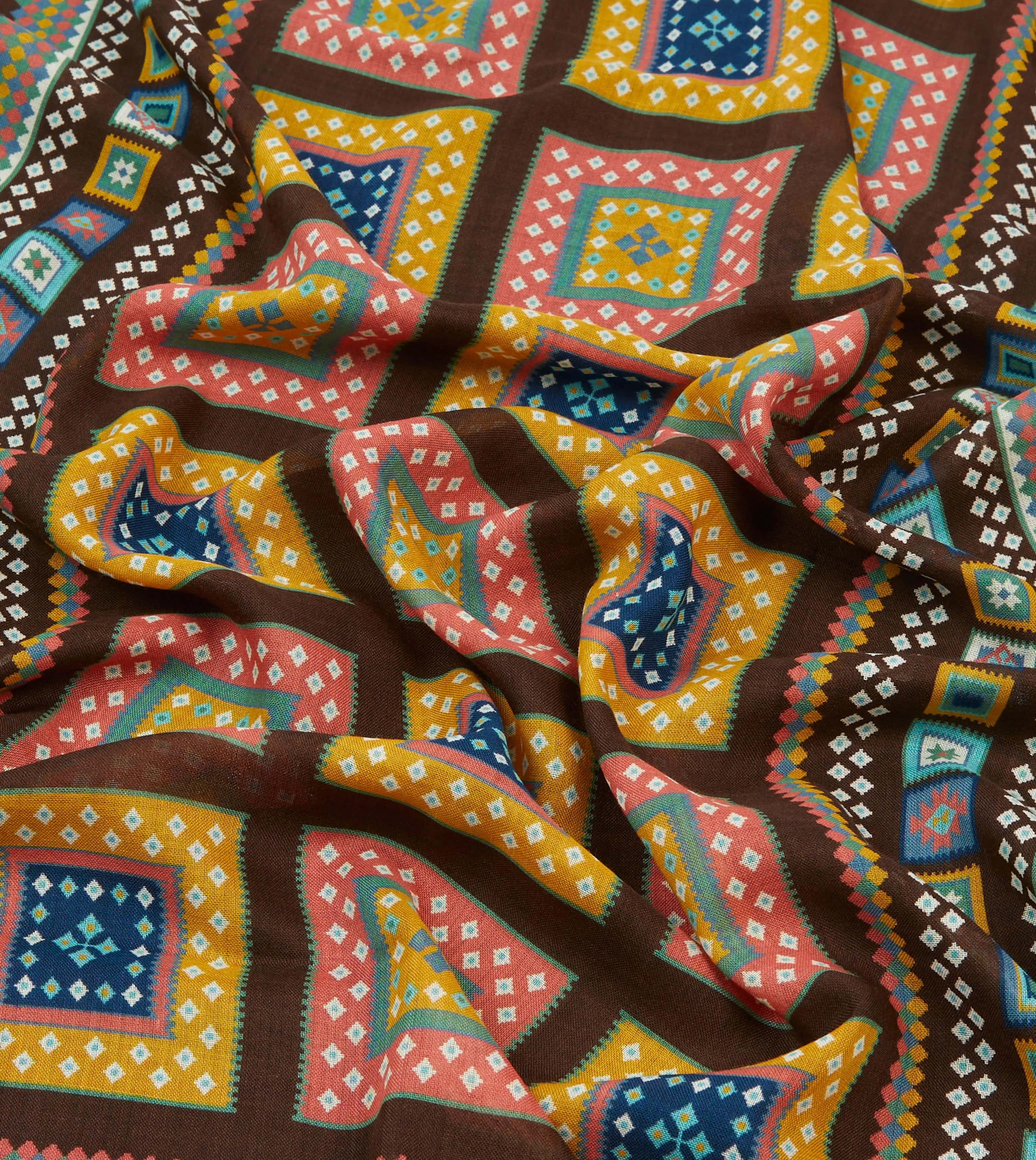 Brown Kelim Blocks Print Wool-Silk Scarf sold by Drake's London product image thumbnail 2