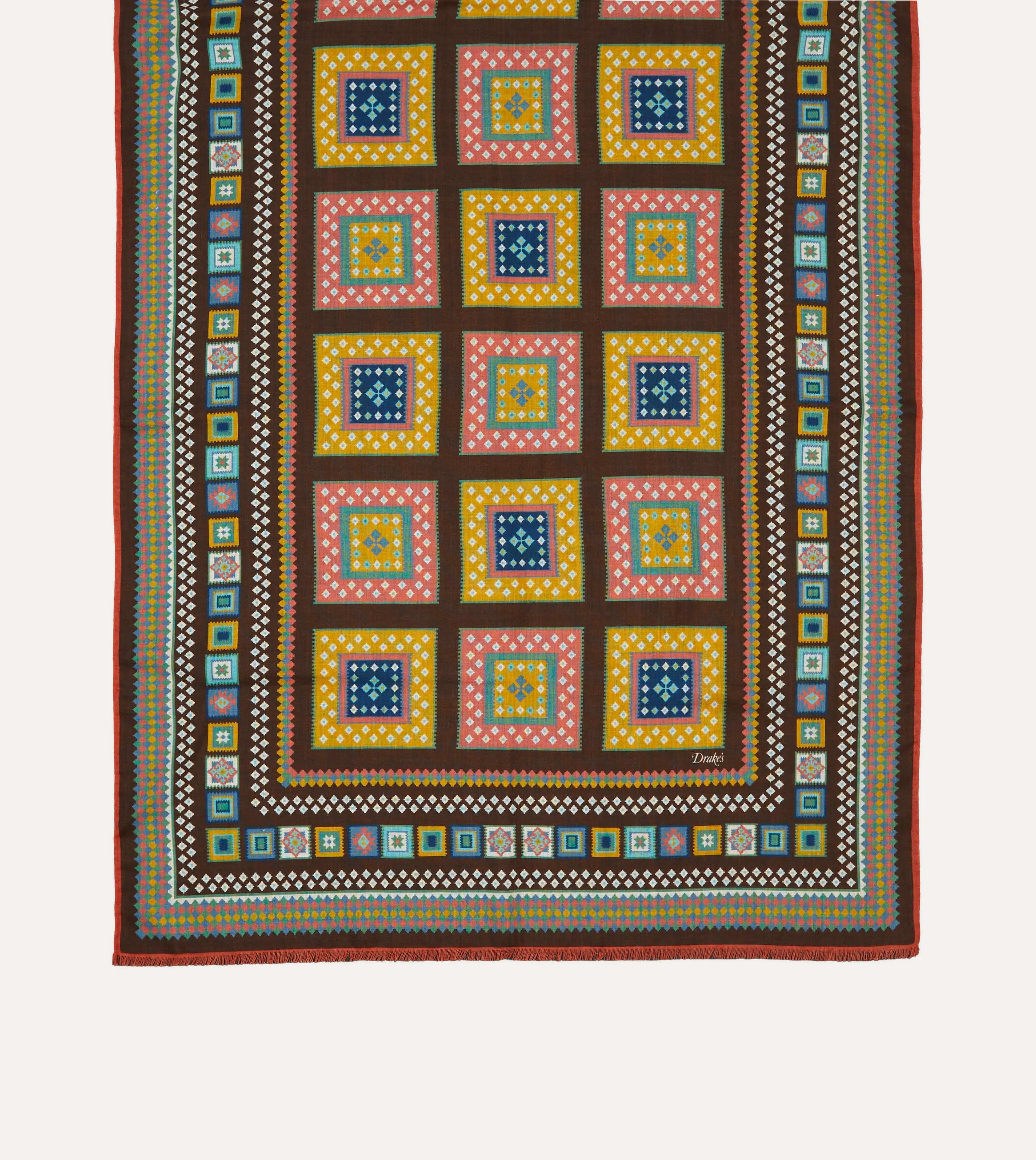 Brown Kelim Blocks Print Wool-Silk Scarf sold by Drake's London product image thumbnail 3