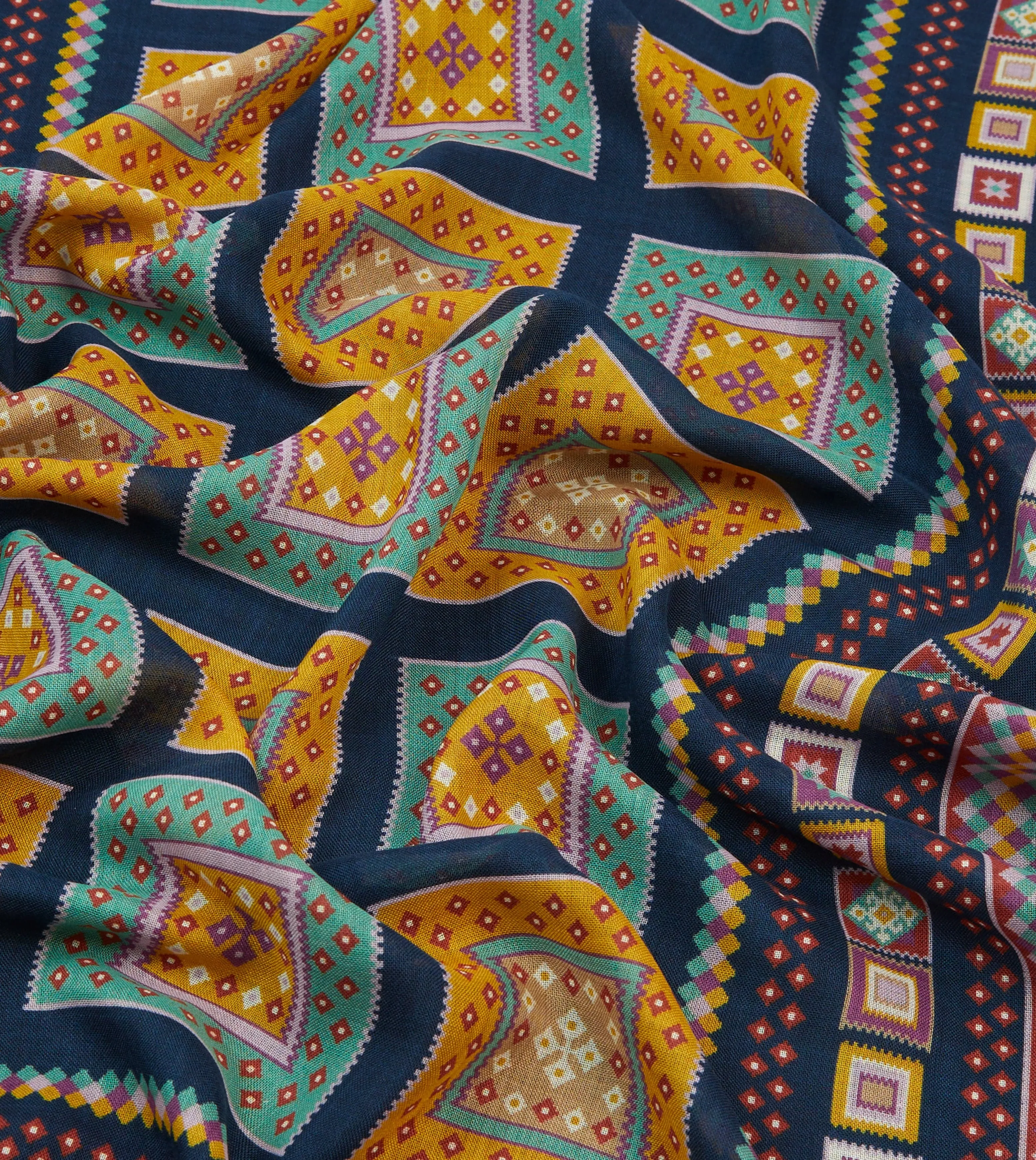 Navy Kelim Blocks Print Wool-Silk Scarf sold by Drake's London product image thumbnail 2