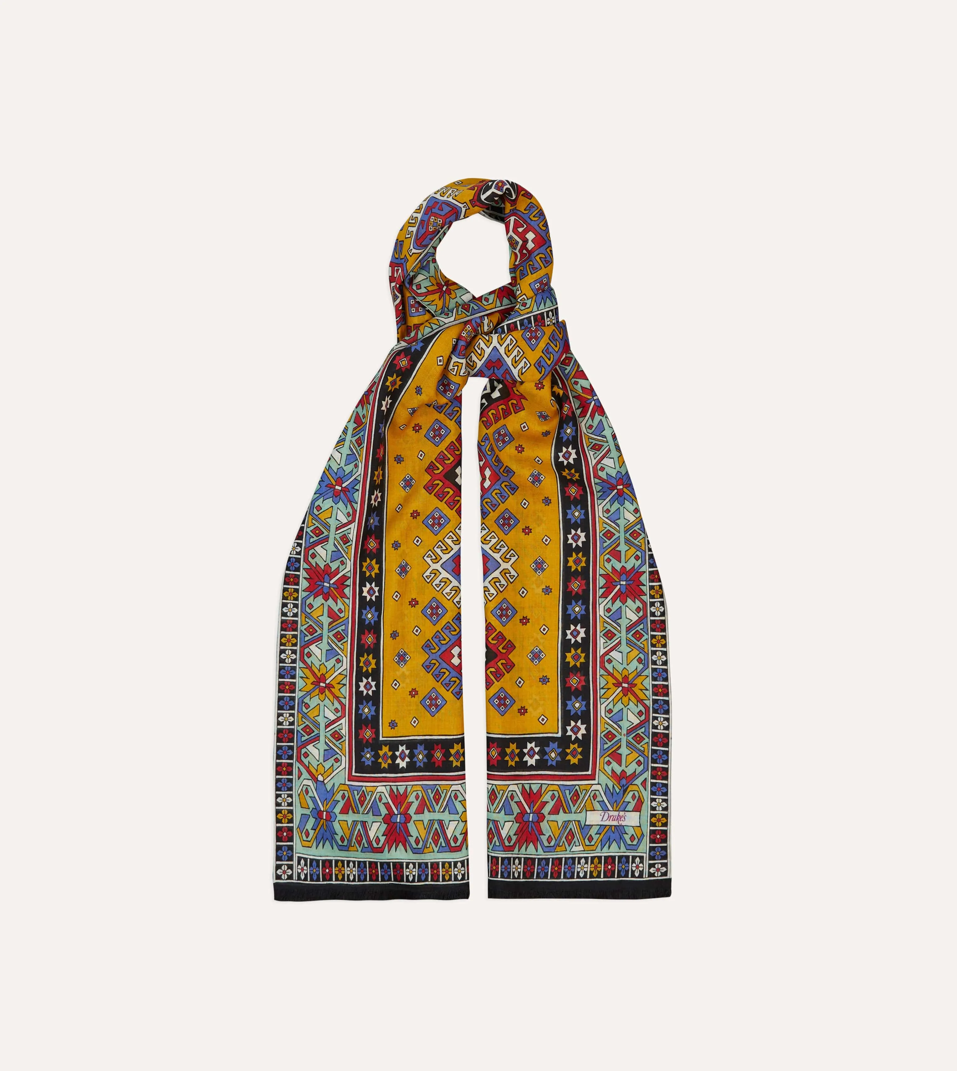 Gold and Green Kilim Print Tubular Wool Silk Scarf sold by Drake's London product image thumbnail 4