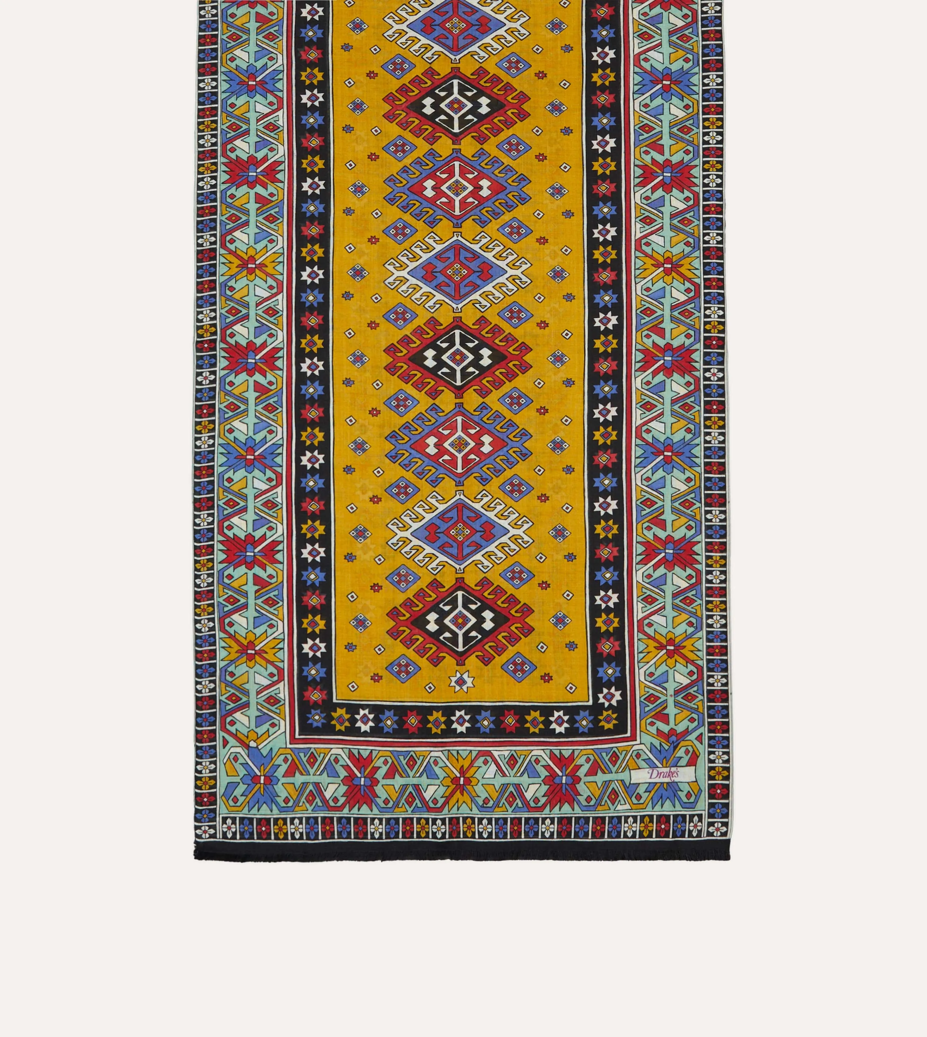 Gold and Green Kilim Print Tubular Wool Silk Scarf sold by Drake's London product image thumbnail 3