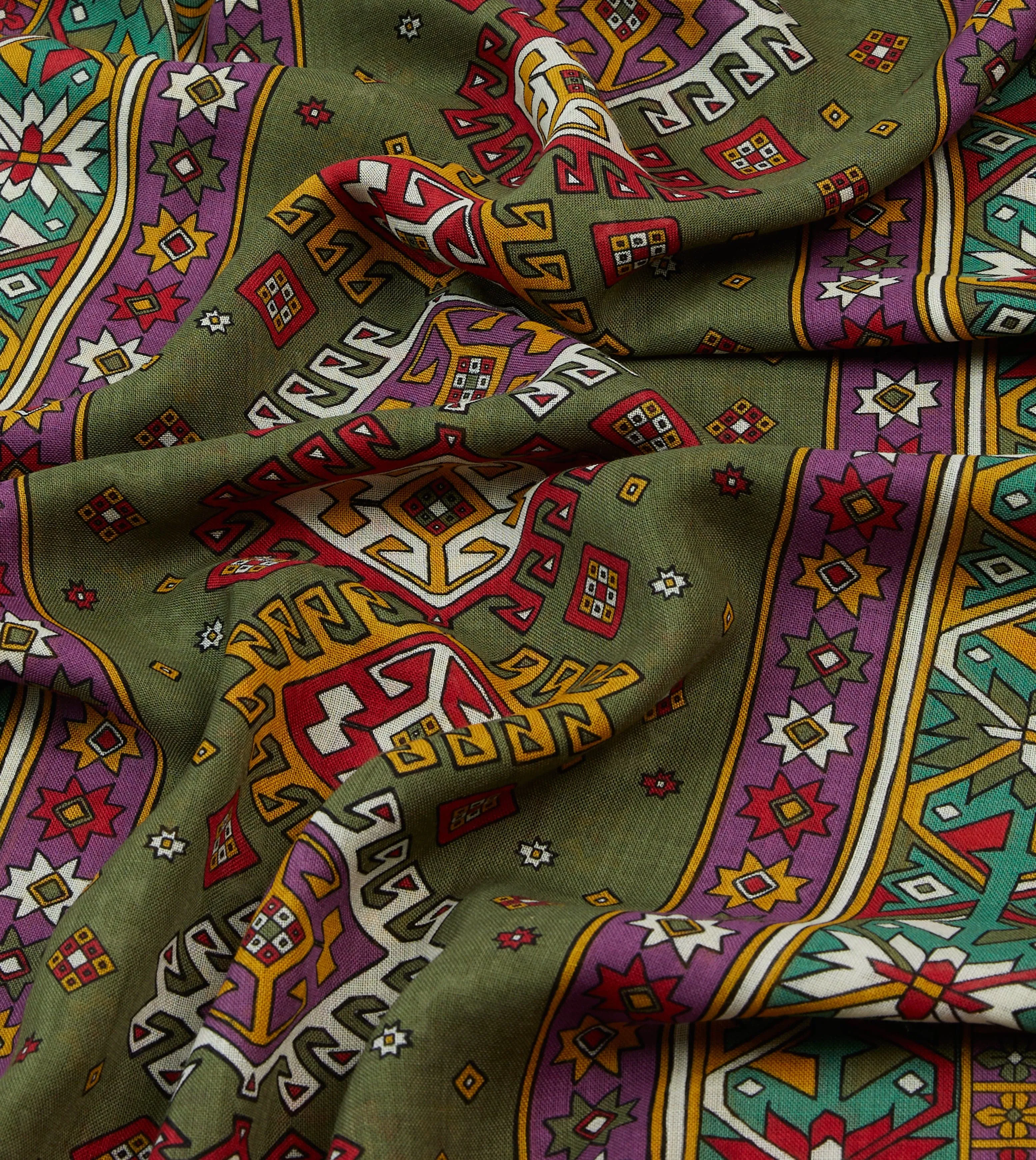 Green and Purple Kilim Print Tubular Wool Silk Scarf sold by Drake's London product image thumbnail 2