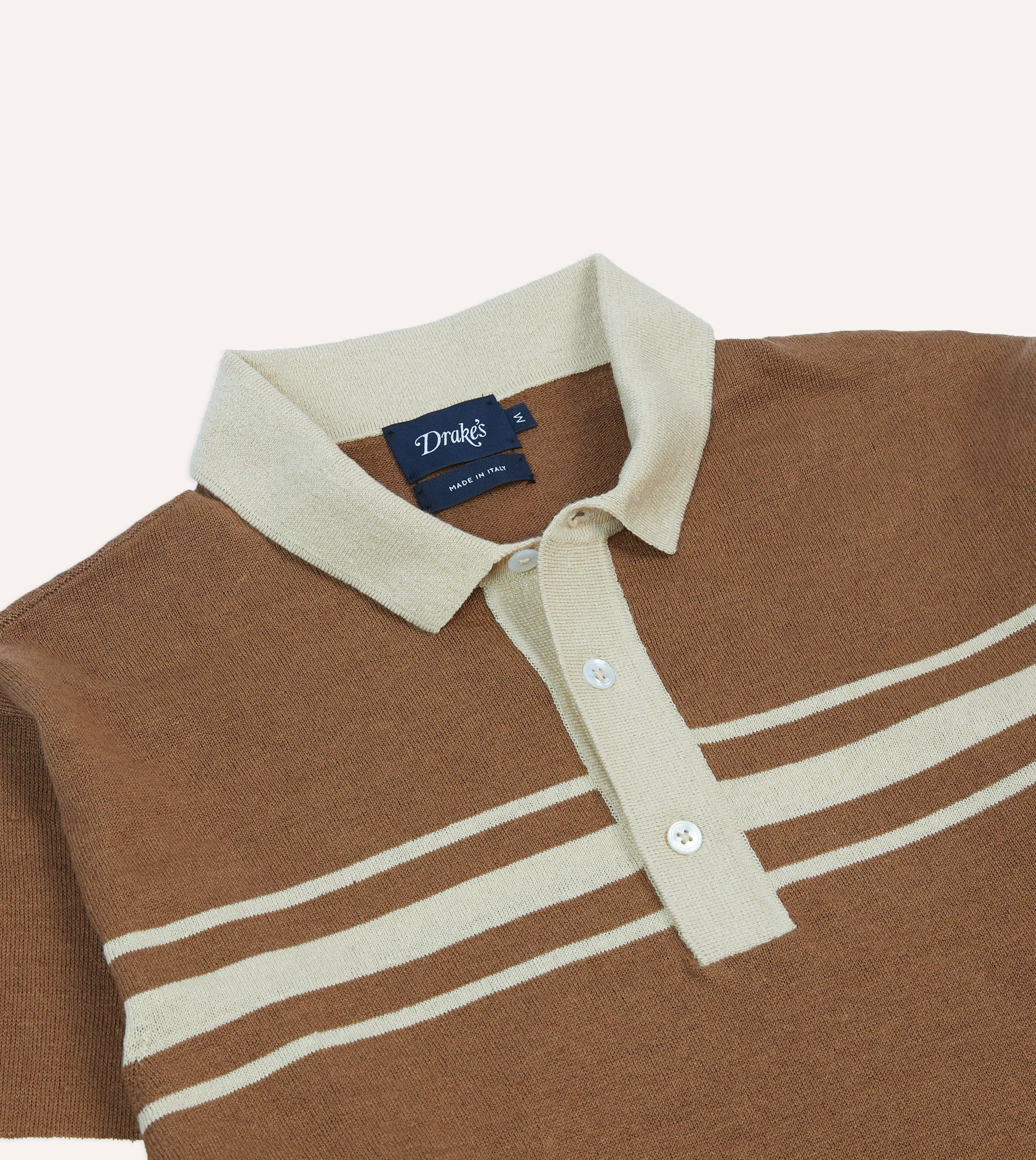 Brown and Ecru Linen Cotton Knitted Rugby Shirt sold by Drake's London product image thumbnail 3
