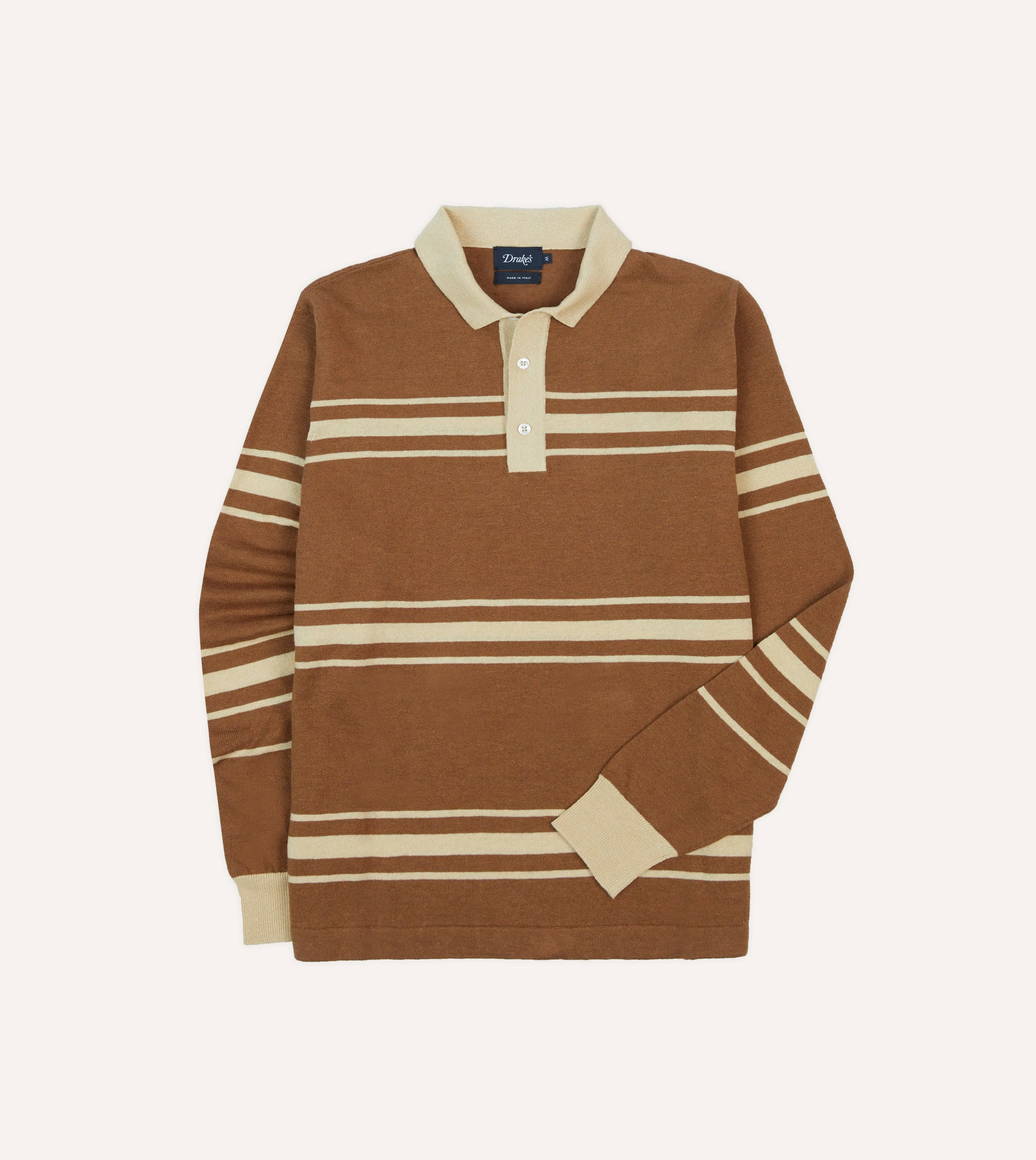 Brown and Ecru Linen Cotton Knitted Rugby Shirt sold by Drake's London