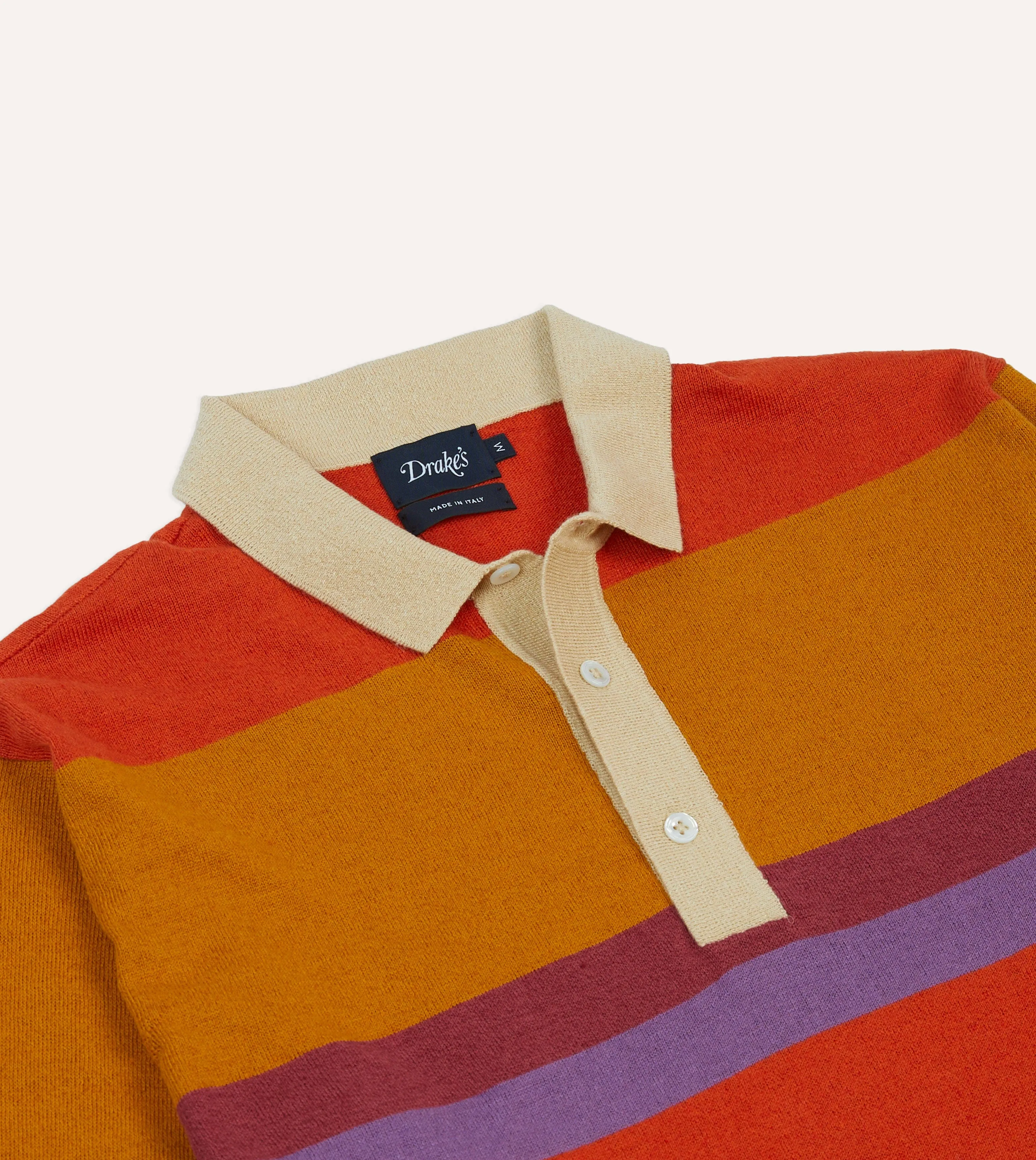 Orange, Brown and Purple Linen Cotton Knitted Rugby Shirt sold by Drake's London product image thumbnail 3