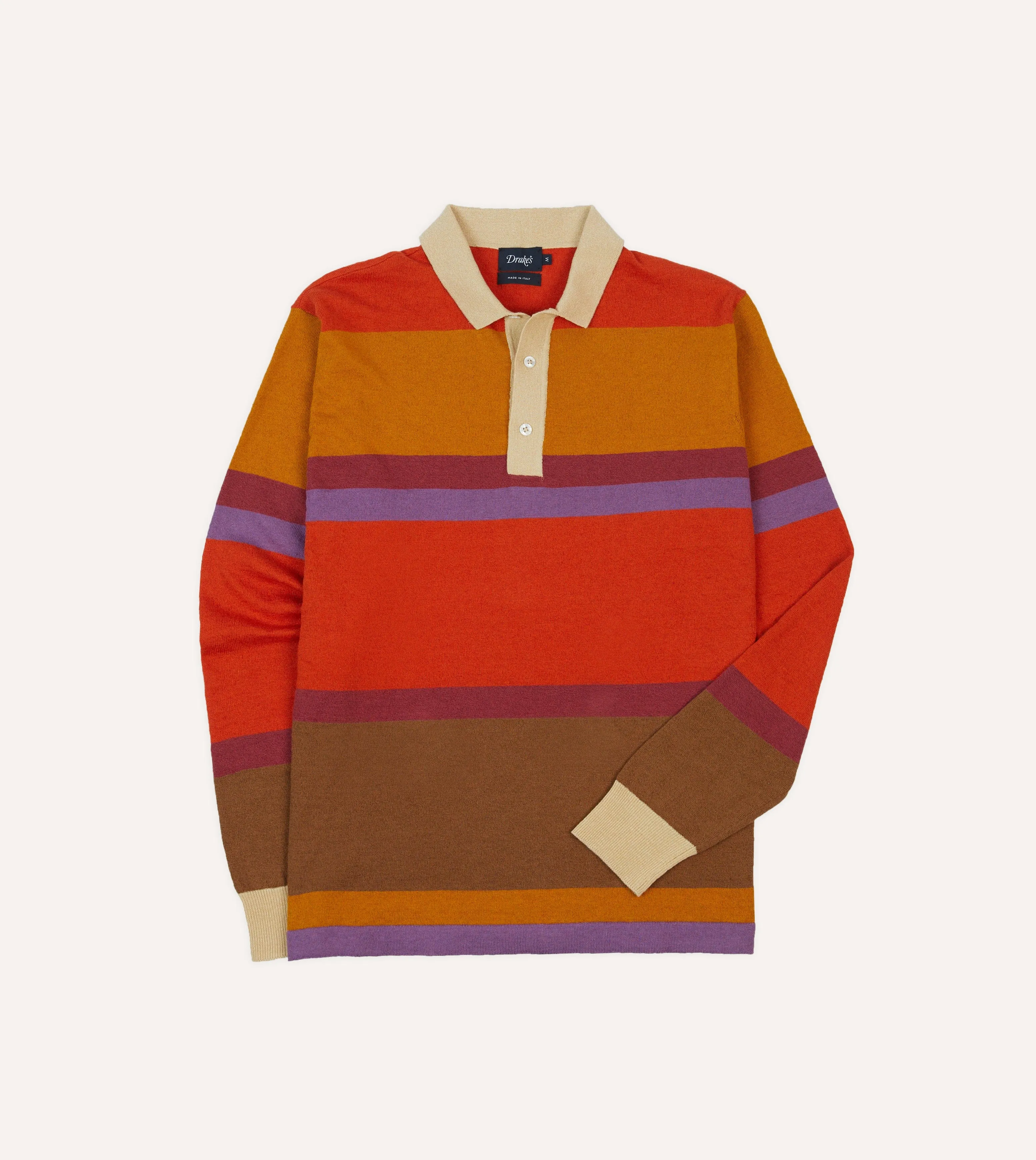 Orange, Brown and Purple Linen Cotton Knitted Rugby Shirt sold by Drake's London