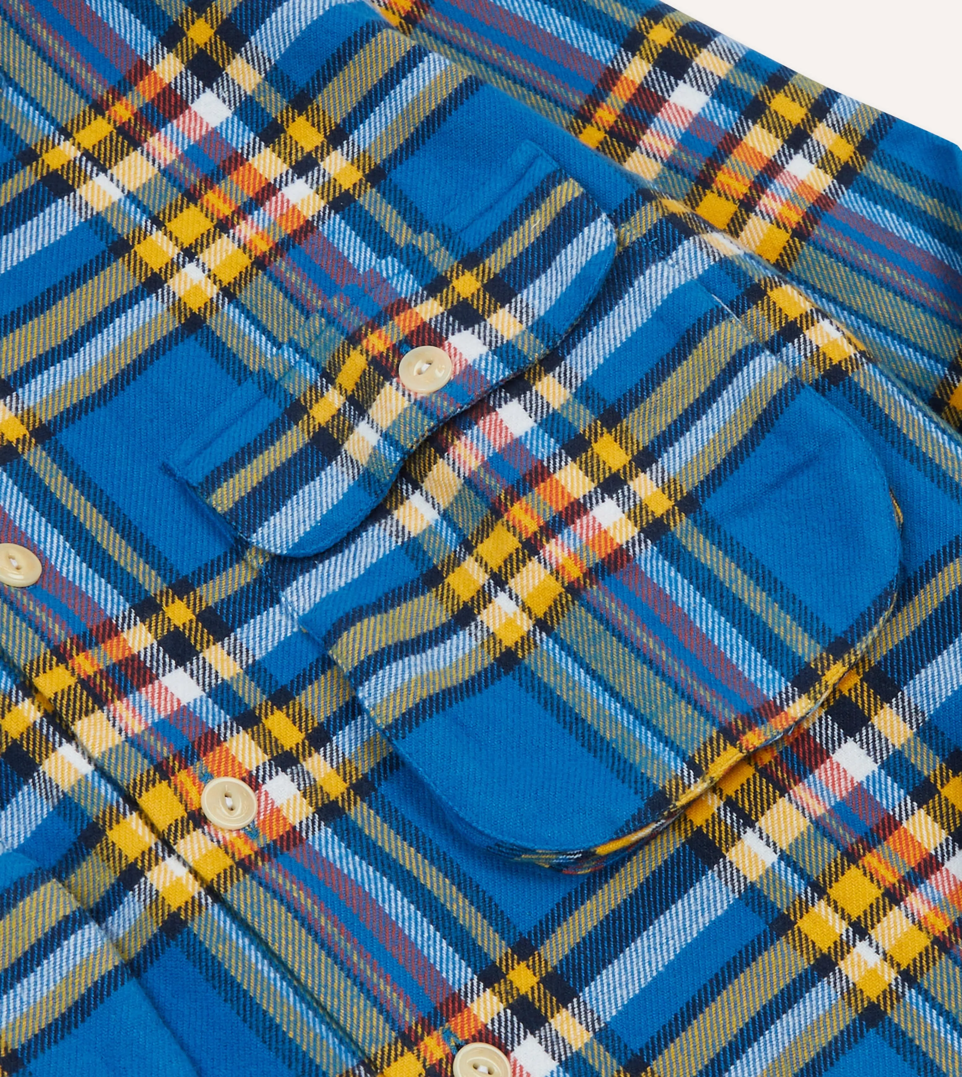 Blue and Yellow Check Brushed Cotton Two-Pocket Work Shirt sold by Drake's London product image thumbnail 4