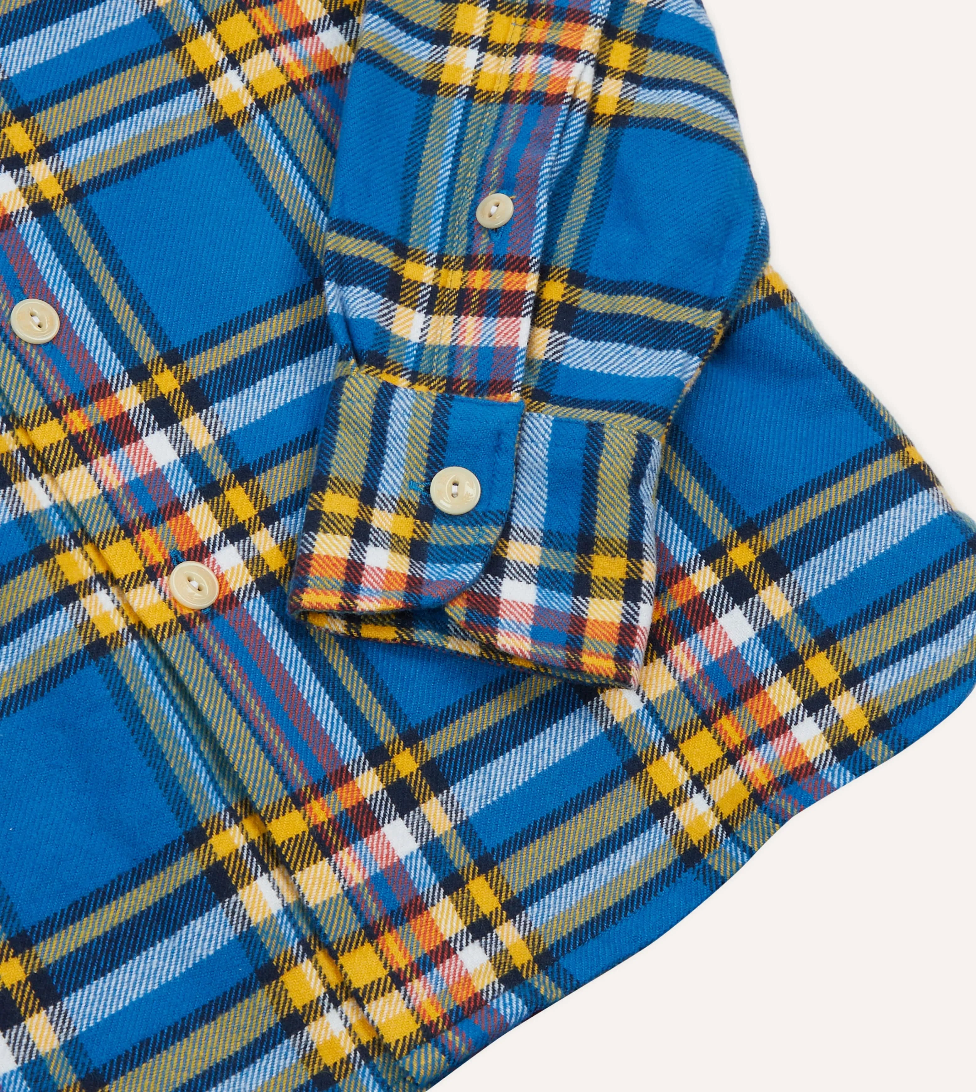 Blue and Yellow Check Brushed Cotton Two-Pocket Work Shirt sold by Drake's London product image thumbnail 5