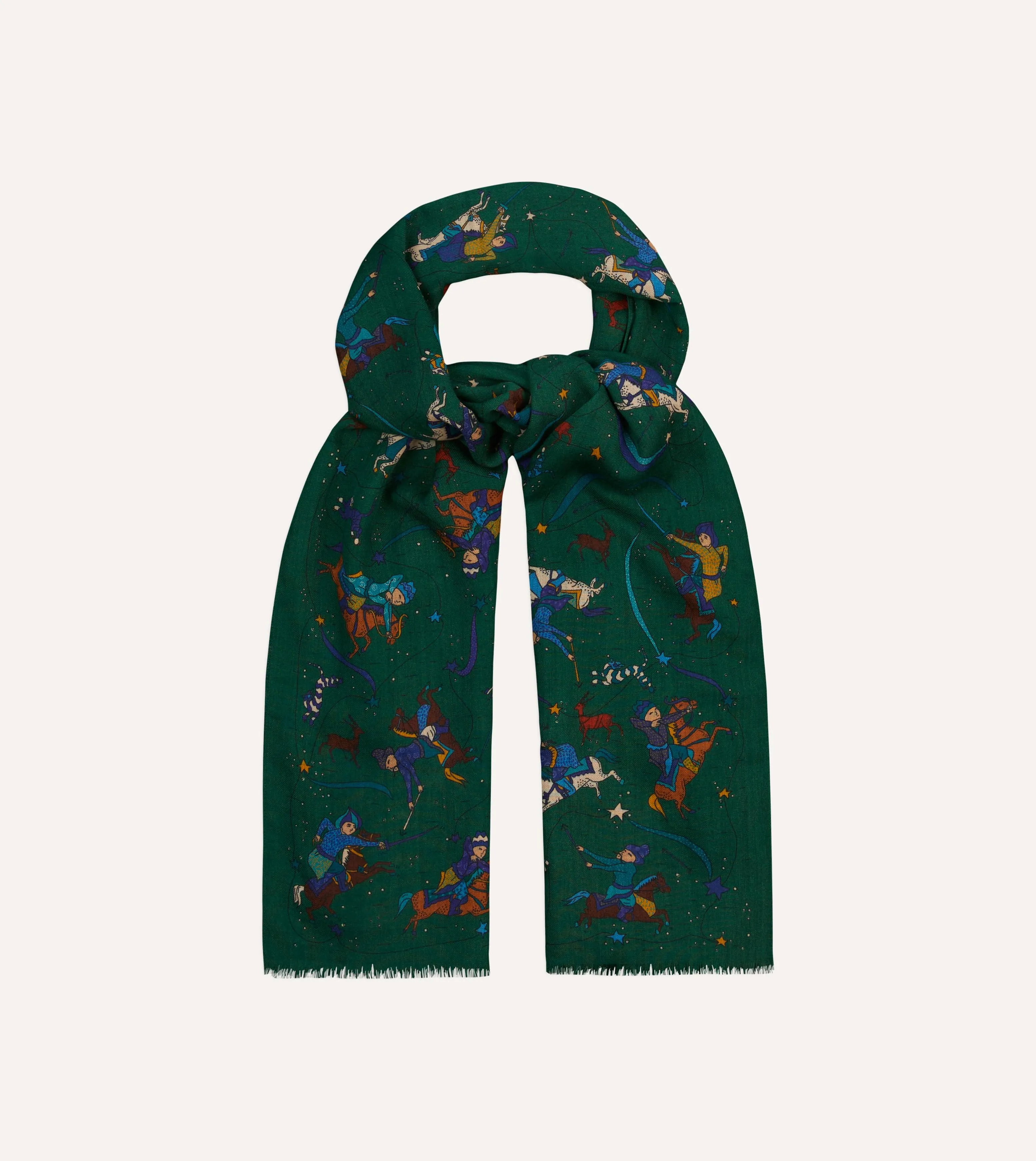 Green Mughal and Stars Print Wool Scarf sold by Drake's London product image thumbnail 4