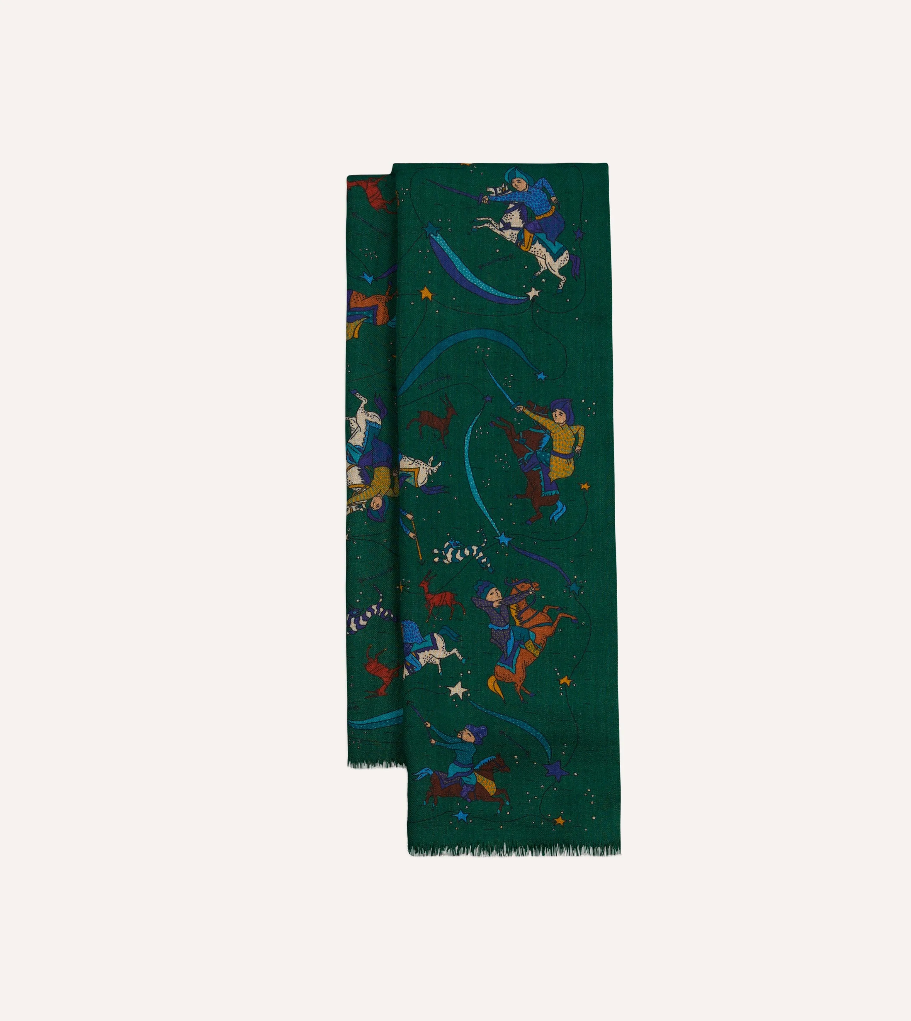 Green Mughal and Stars Print Wool Scarf sold by Drake's London