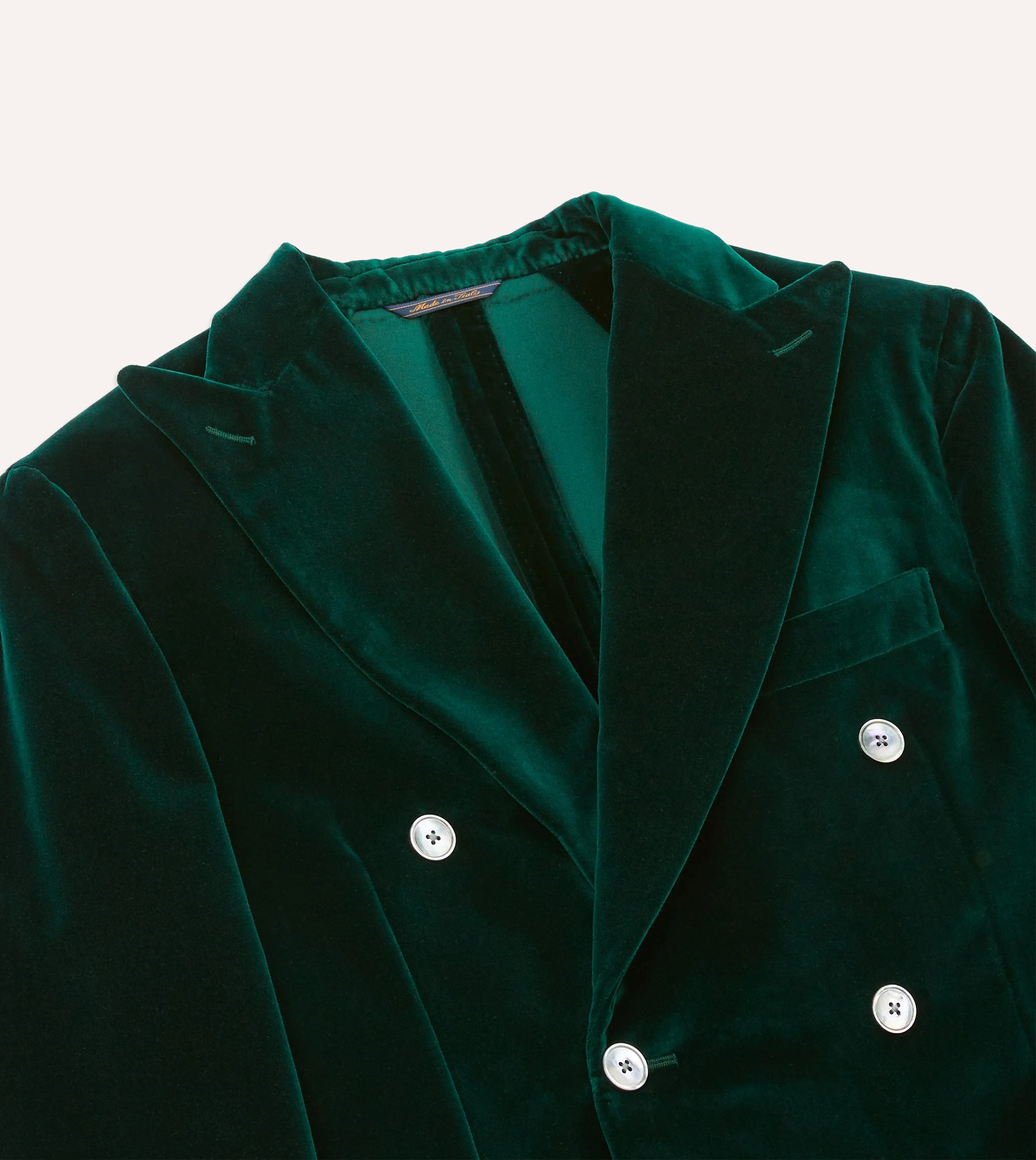 Green Velvet Double-Breasted Tailored Jacket sold by Drake's London product image thumbnail 3