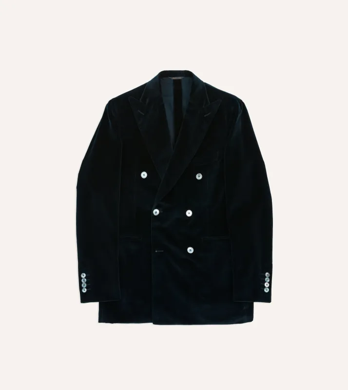 Navy Velvet Double-Breasted Tailored Jacket sold by Drake's London