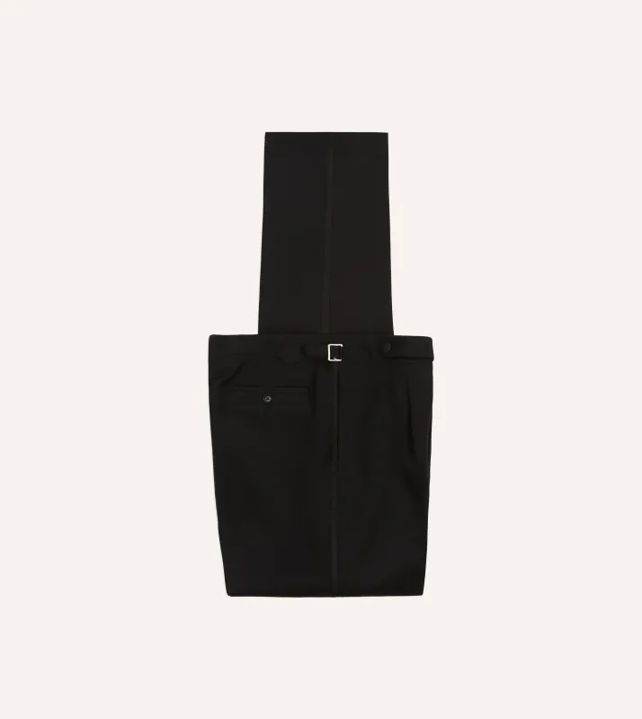 Black Barathea Wool Single Pleat Dinner Trousers sold by Drake's London