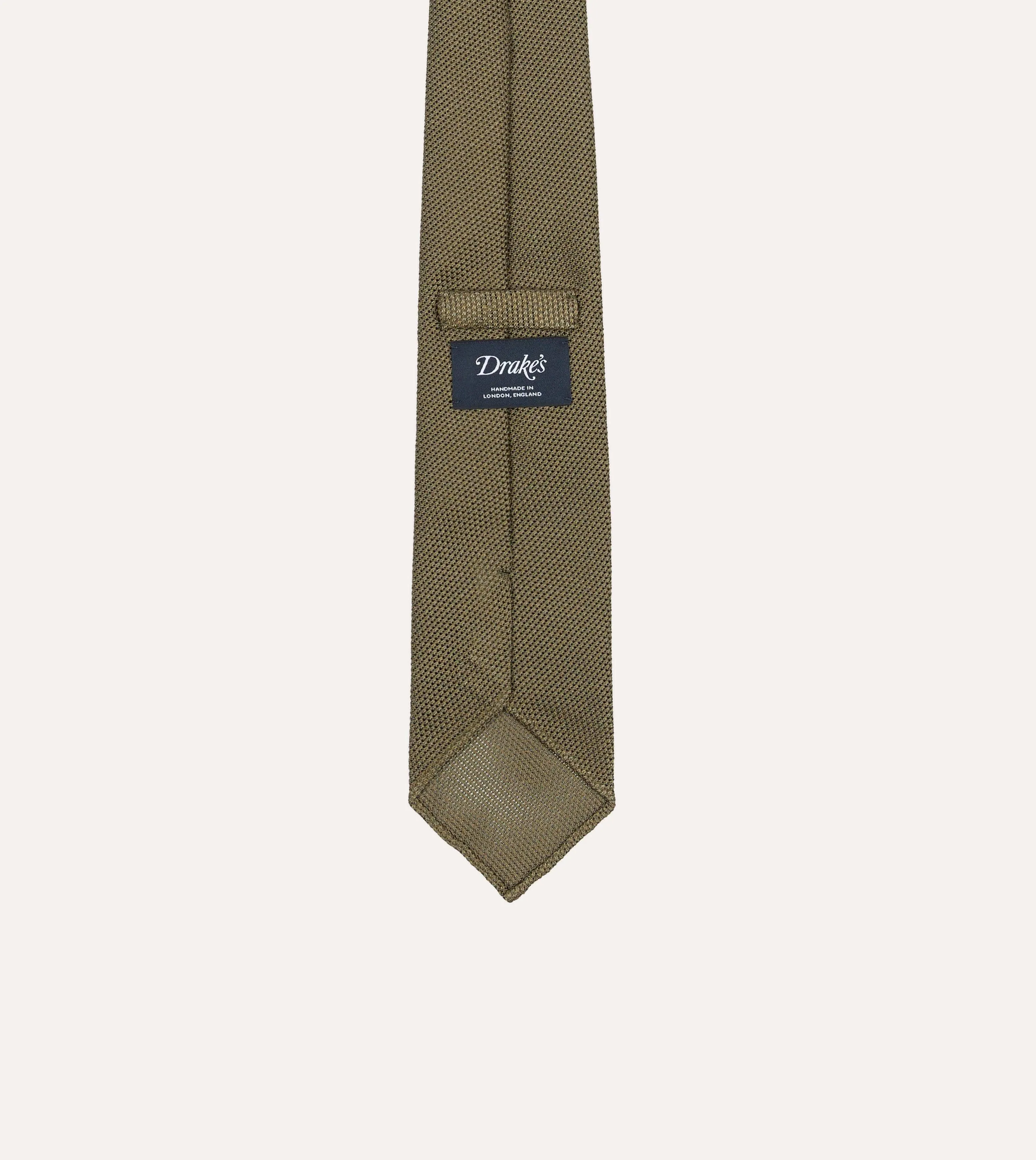 Khaki Green Fine Woven Grenadine Silk Hand Rolled Tie sold by Drake's London product image thumbnail 4