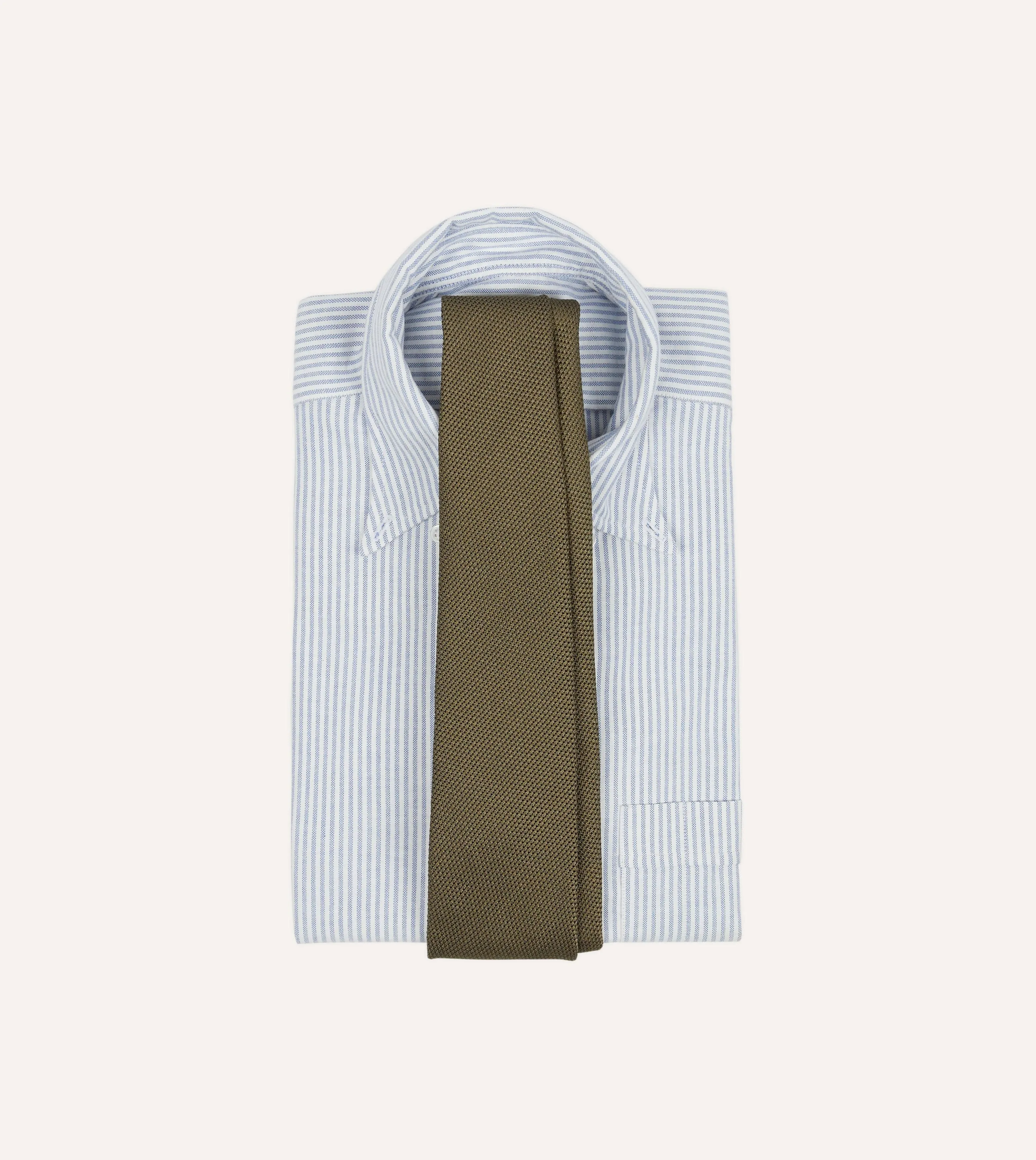 Khaki Green Fine Woven Grenadine Silk Hand Rolled Tie sold by Drake's London product image thumbnail 2