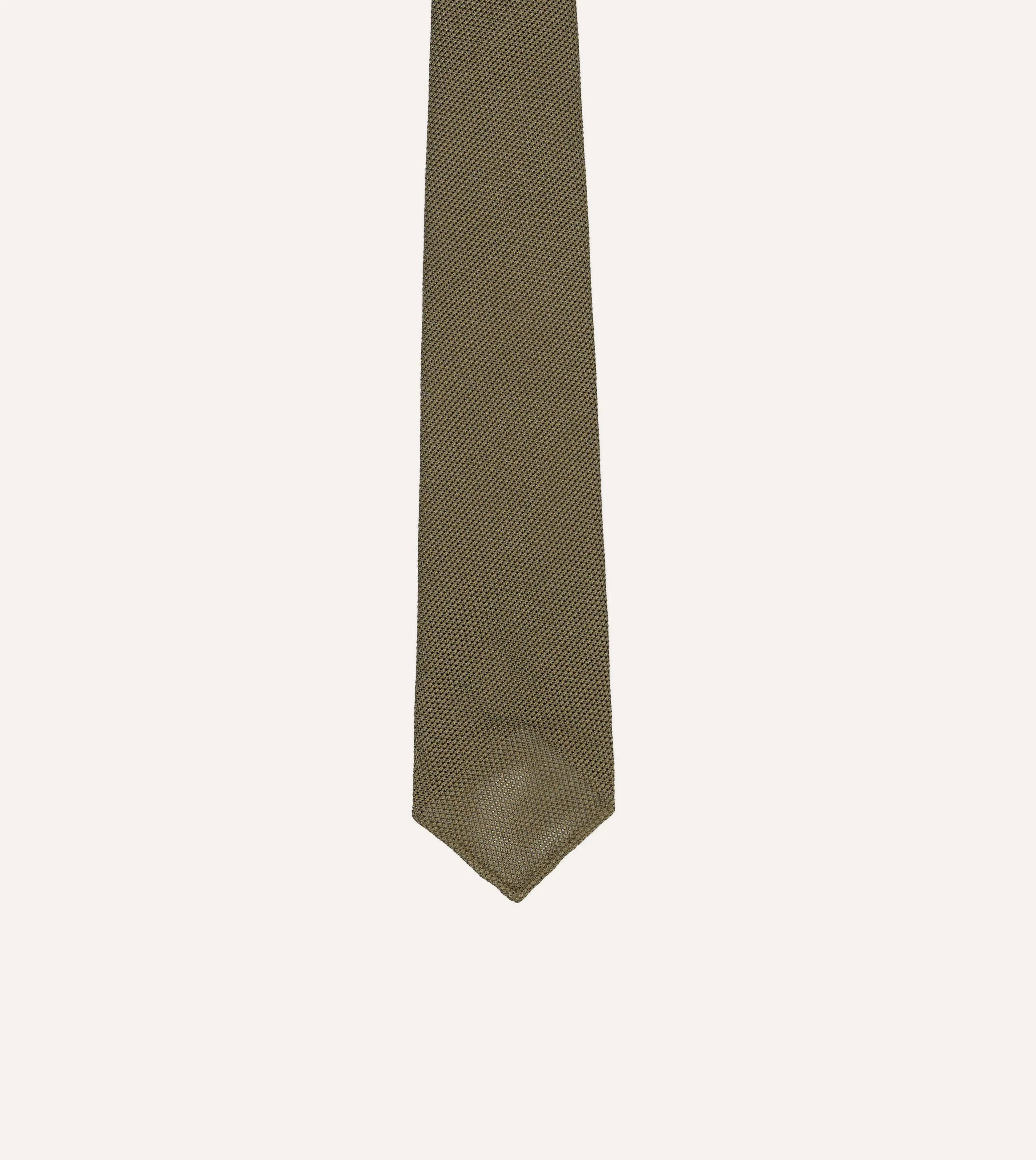 Khaki Green Fine Woven Grenadine Silk Hand Rolled Tie sold by Drake's London product image thumbnail 3