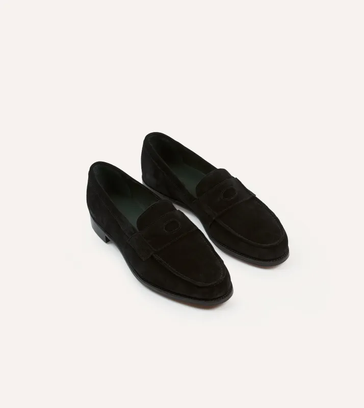 Drake's by A. Levine Black Suede Charles Mk II Goodyear Welted Penny Loafer sold by Drake's London