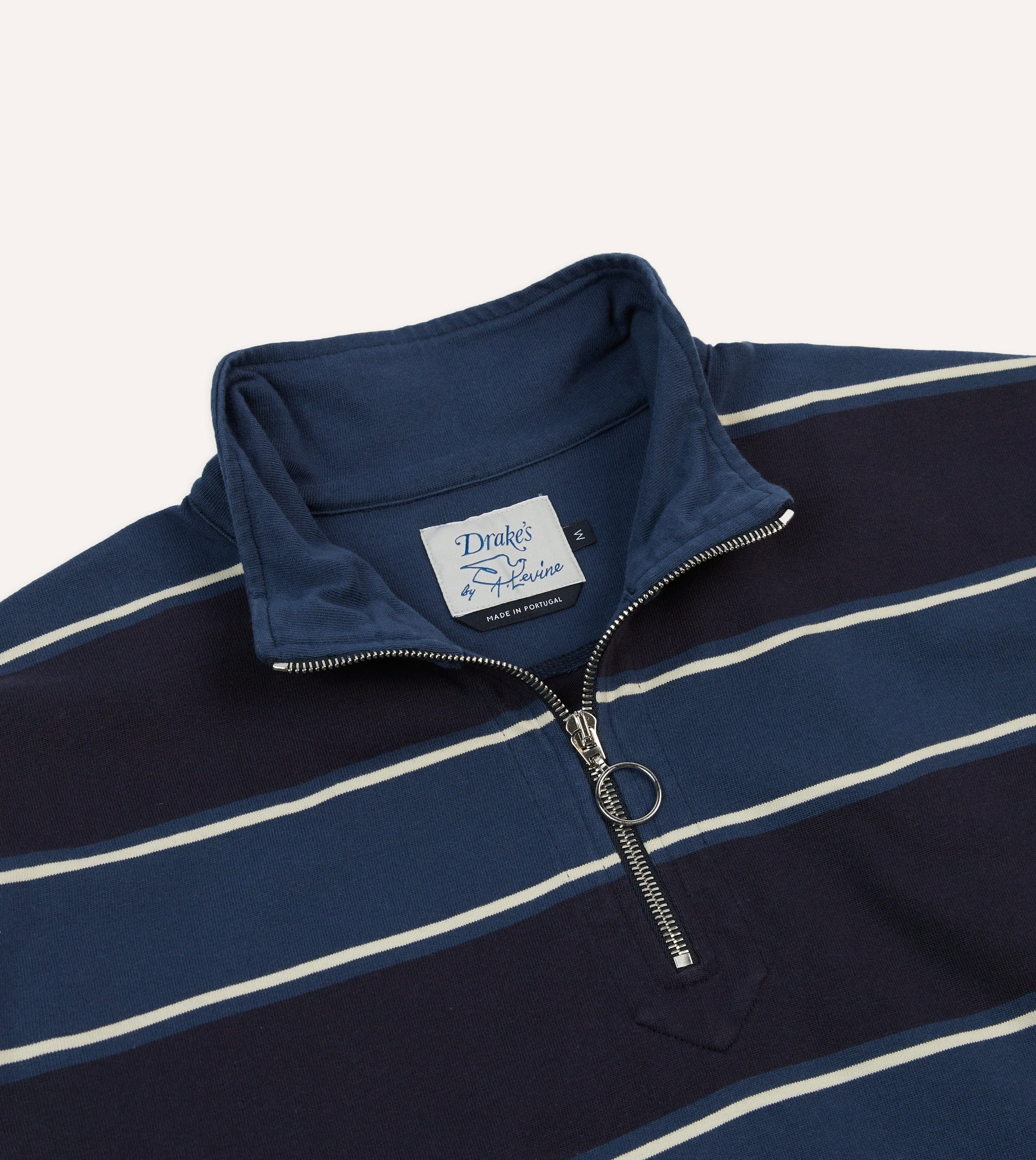 Drake's by A. Levine Navy Stripe Cotton Quarter Zip Rugby Shirt sold by Drake's London product image thumbnail 3