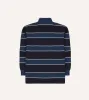 Drake's by A. Levine Navy Stripe Cotton Quarter Zip Rugby Shirt sold by Drake's London