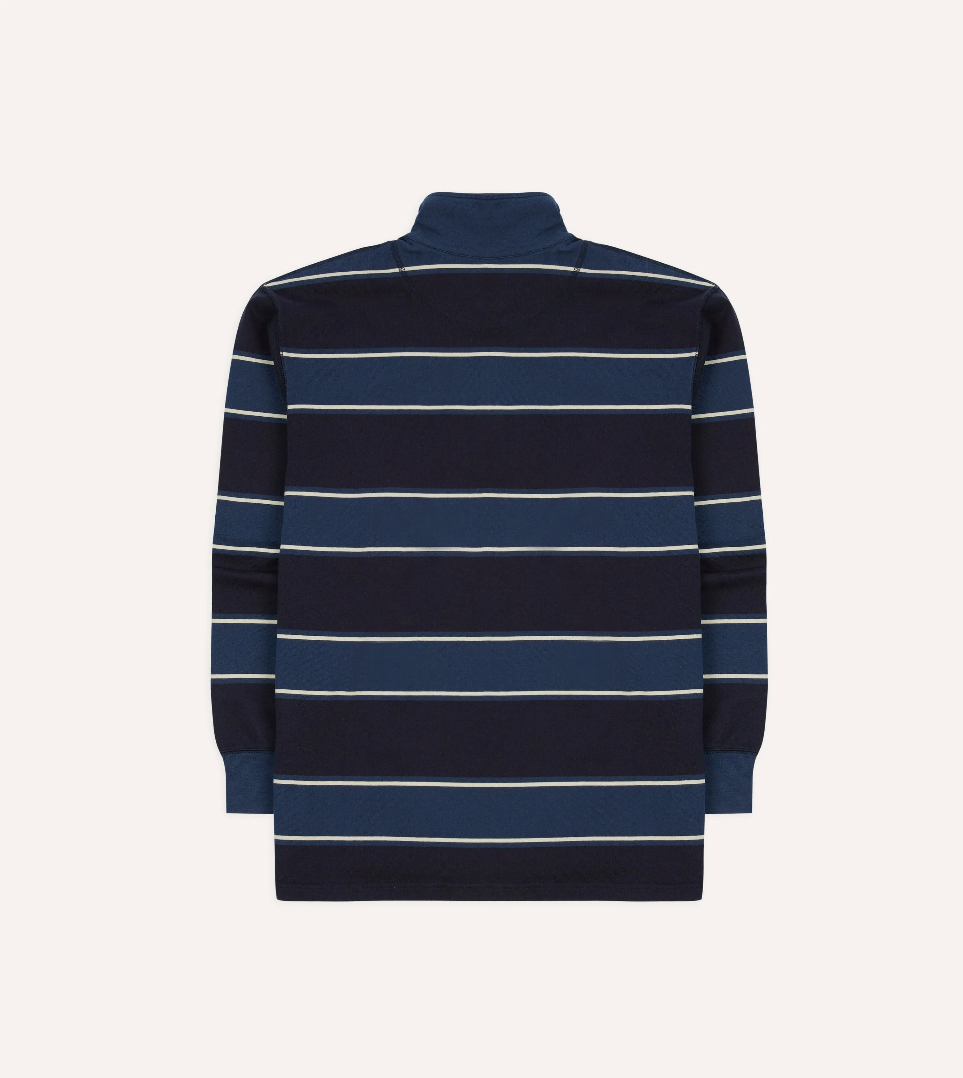 Drake's by A. Levine Navy Stripe Cotton Quarter Zip Rugby Shirt sold by Drake's London product image thumbnail 5