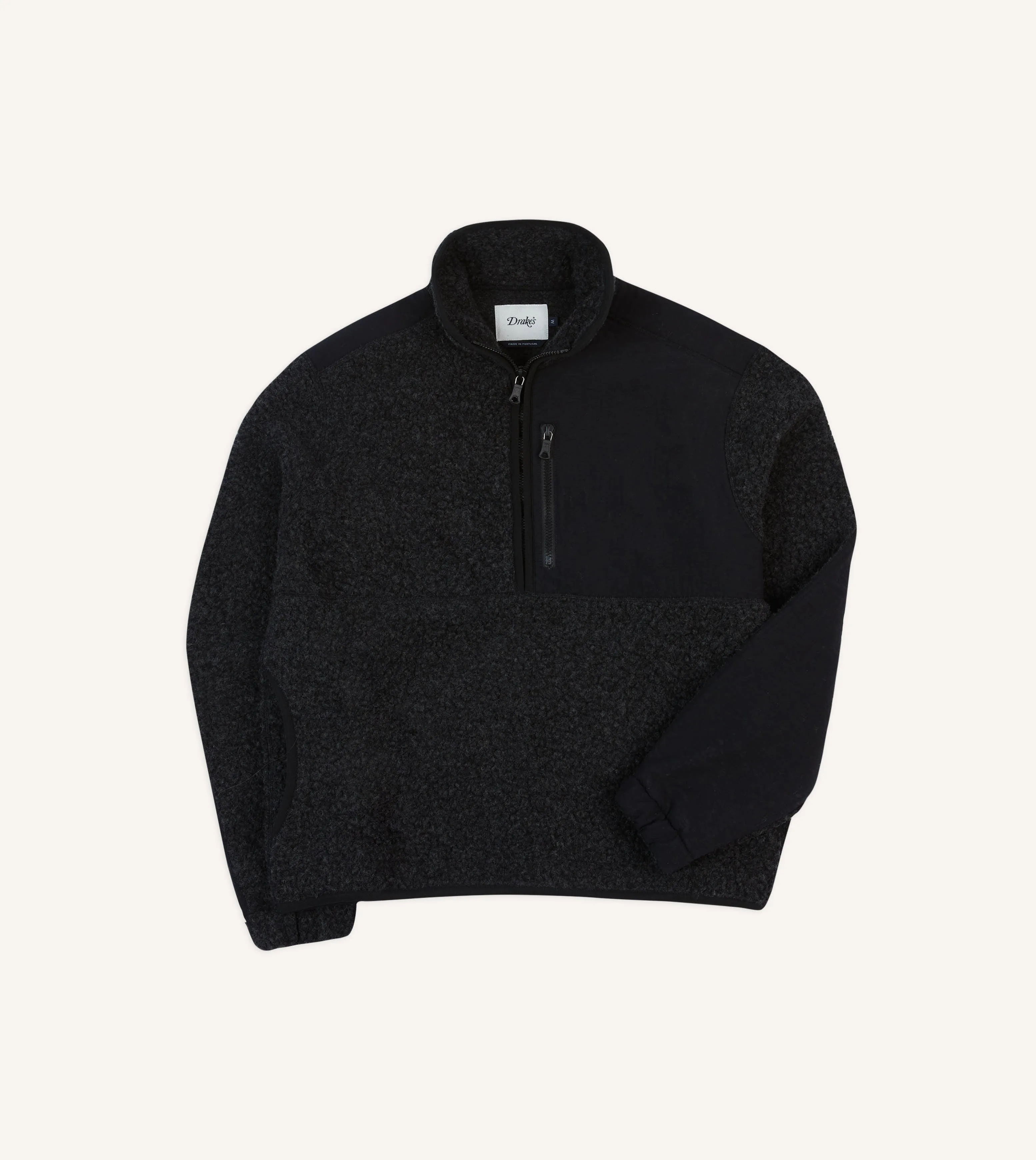Drake's by A. Levine Grey Boucle Wool Half-Zip Fleece Jacket sold by Drake's London