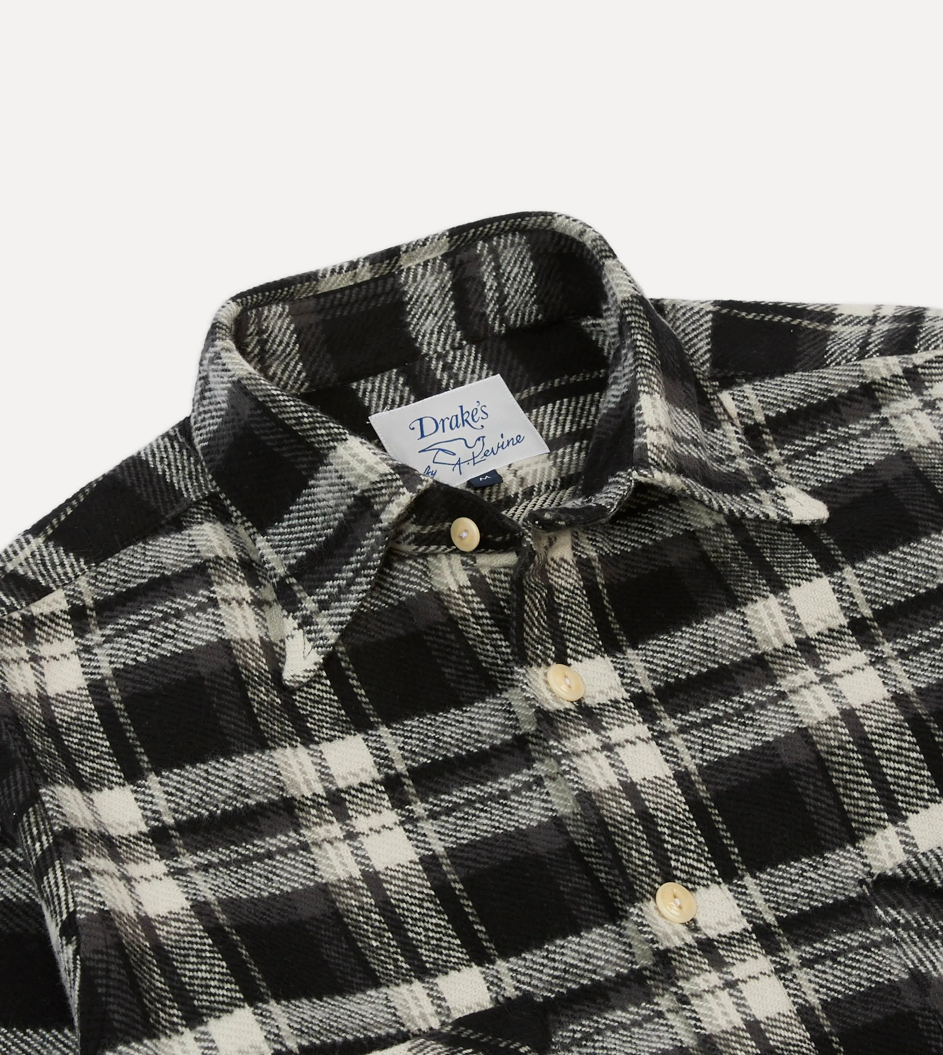 Drake's by A. Levine Black Check Cotton Two-Pocket Work Shirt sold by Drake's London product image thumbnail 3