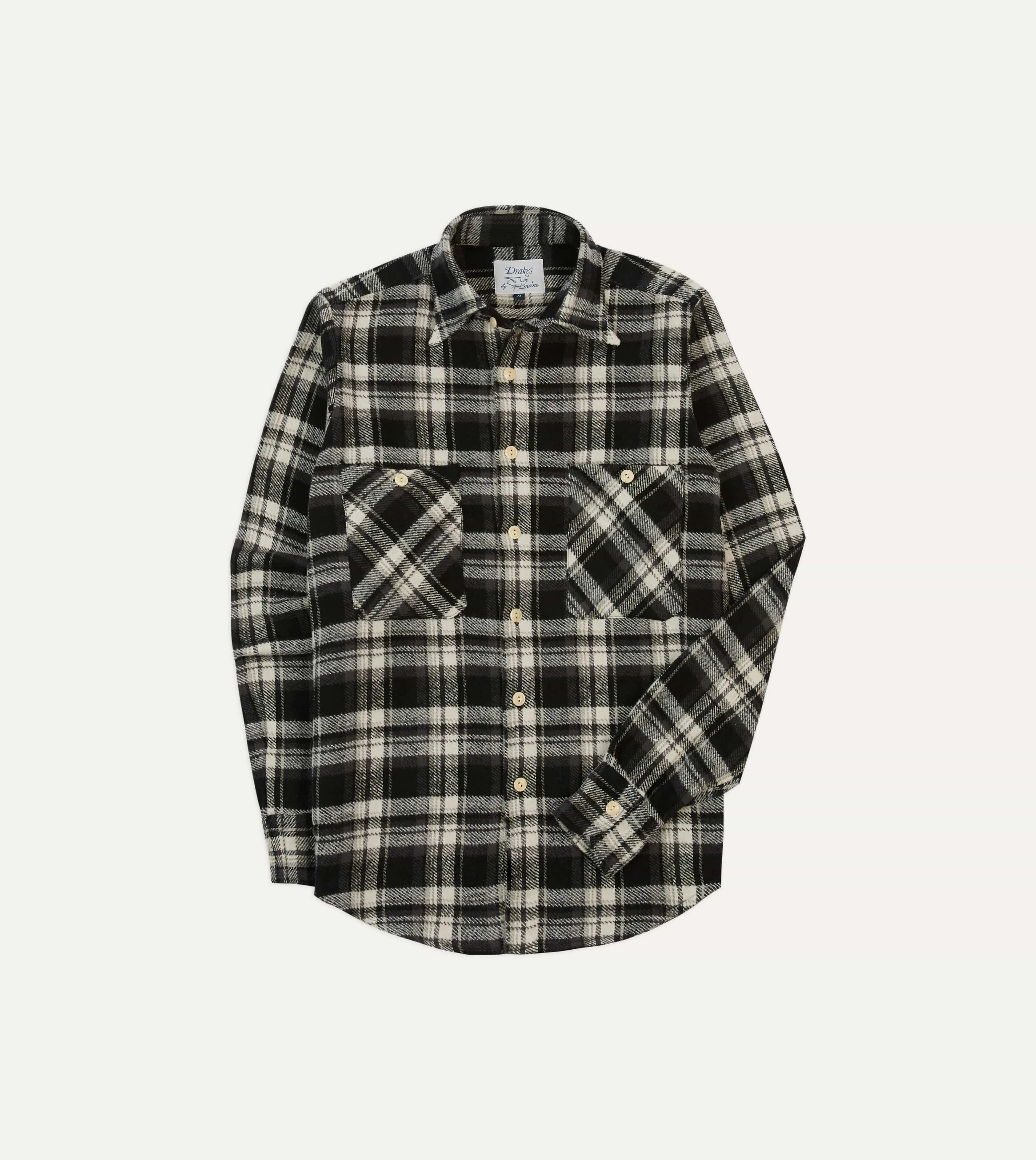 Drake's by A. Levine Black Check Cotton Two-Pocket Work Shirt sold by Drake's London