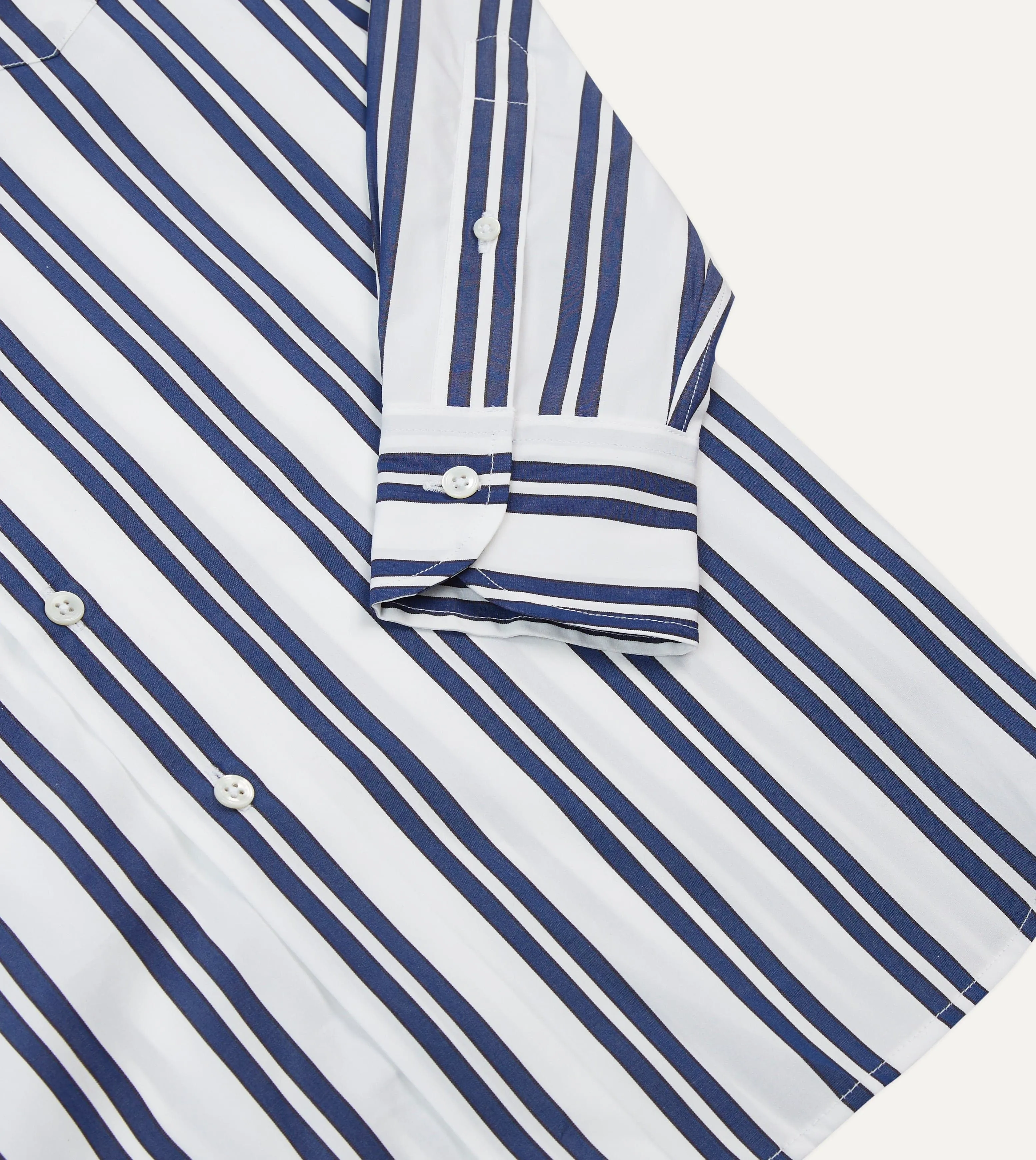 Drake's by A. Levine Navy and White Stripe Cotton Poplin Long Point Collar Shirt sold by Drake's London product image thumbnail 5
