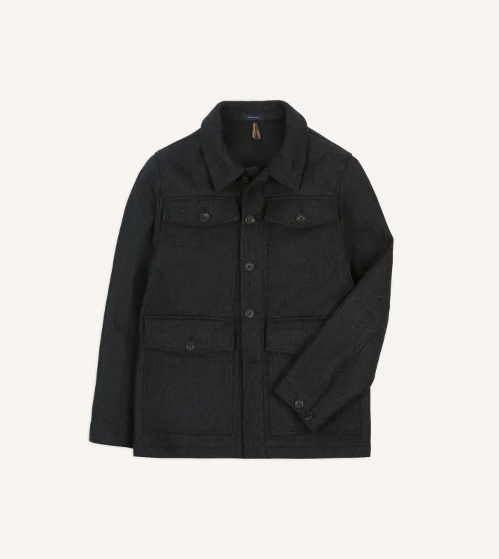 Drake's by A. Levine Charcoal Wool Mackinaw Jacket sold by Drake's London