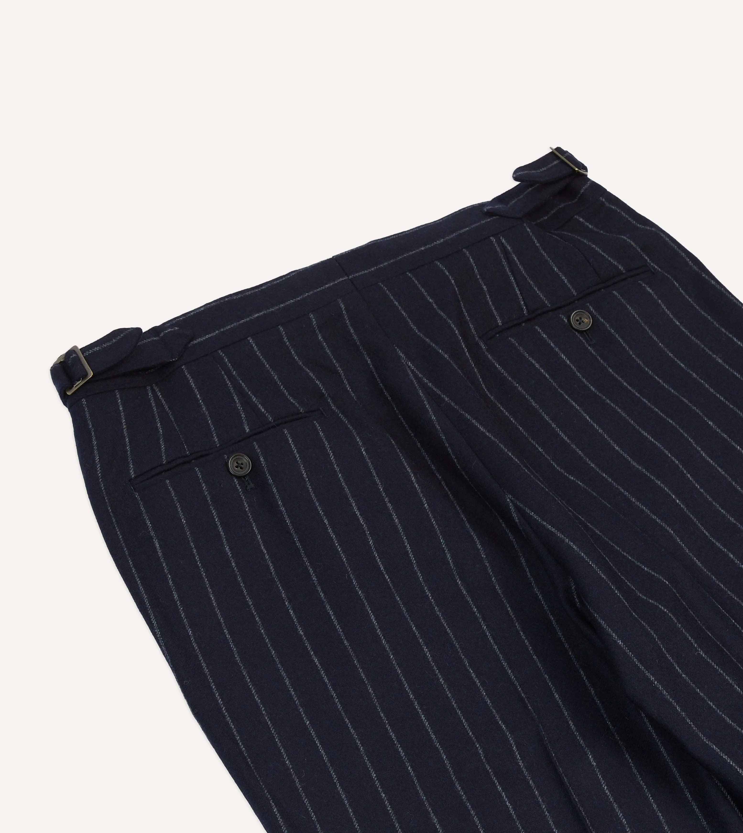 Navy Chalkstripe Wool Flannel Flat Front Trouser sold by Drake's London product image thumbnail 5