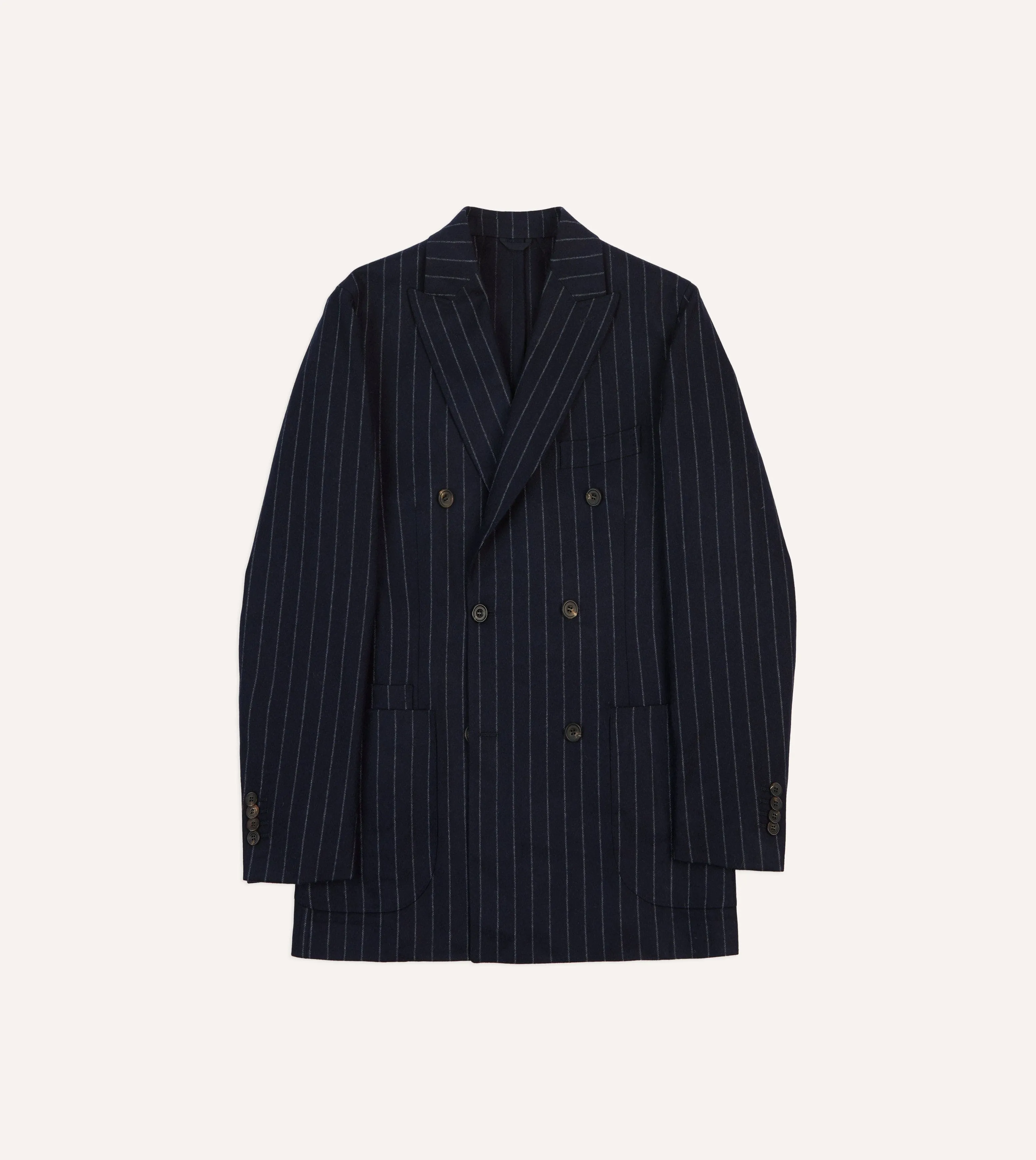 Navy Chalkstripe Wool Double-Breasted Tailored Jacket sold by Drake's London