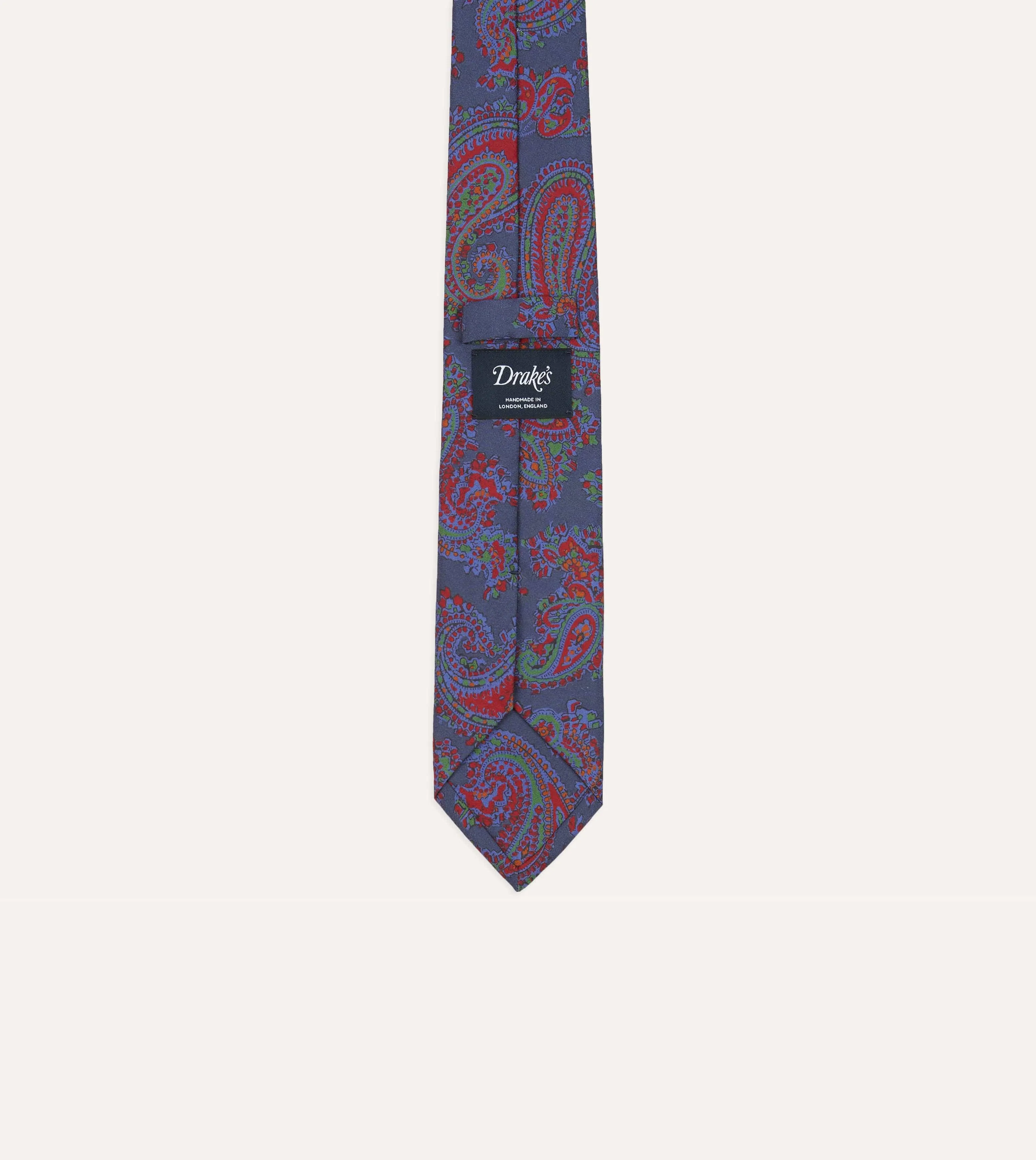Navy Paisley Print Silk Self Tipped Tie sold by Drake's London product image thumbnail 4