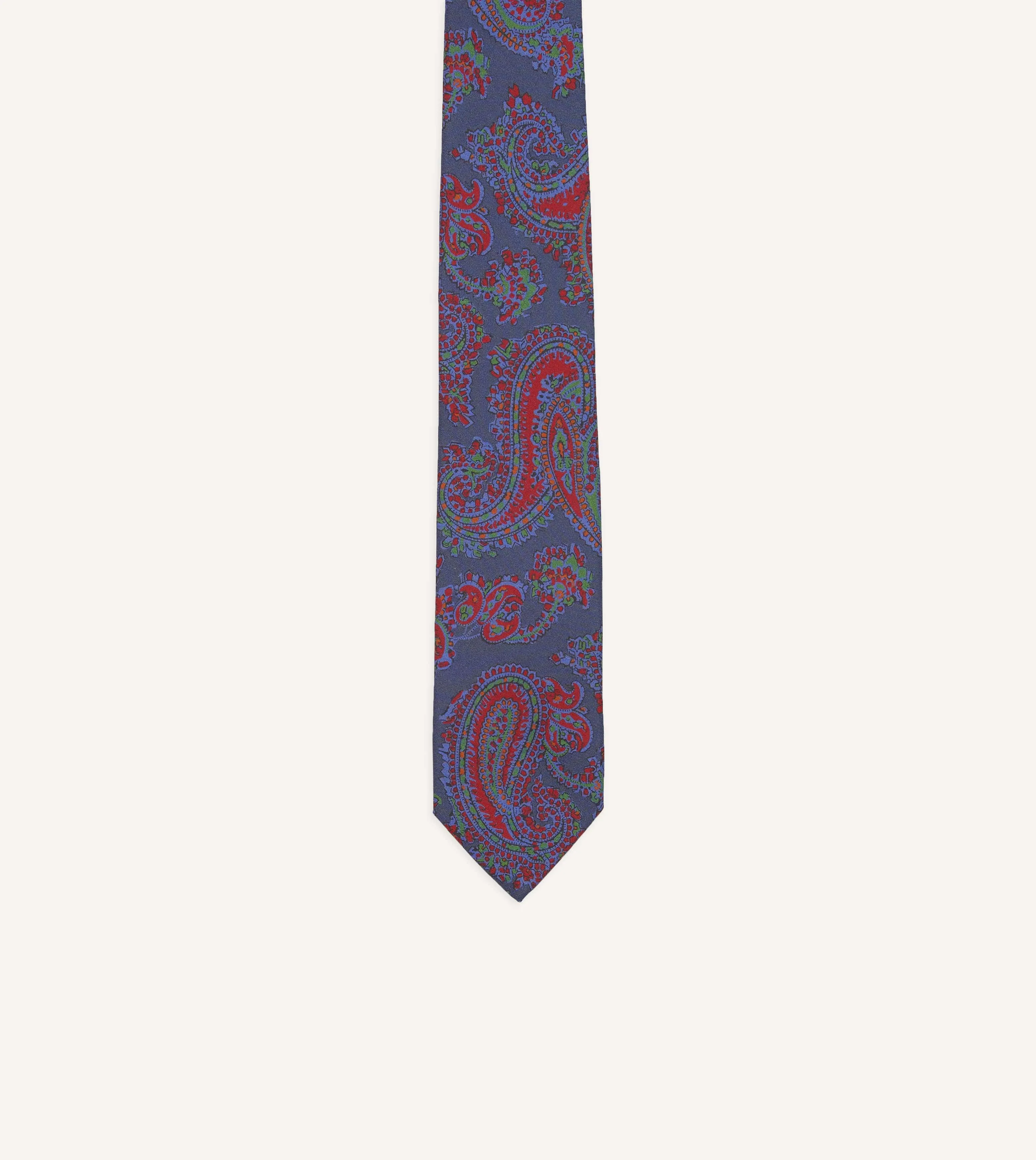 Navy Paisley Print Silk Self Tipped Tie sold by Drake's London product image thumbnail 3