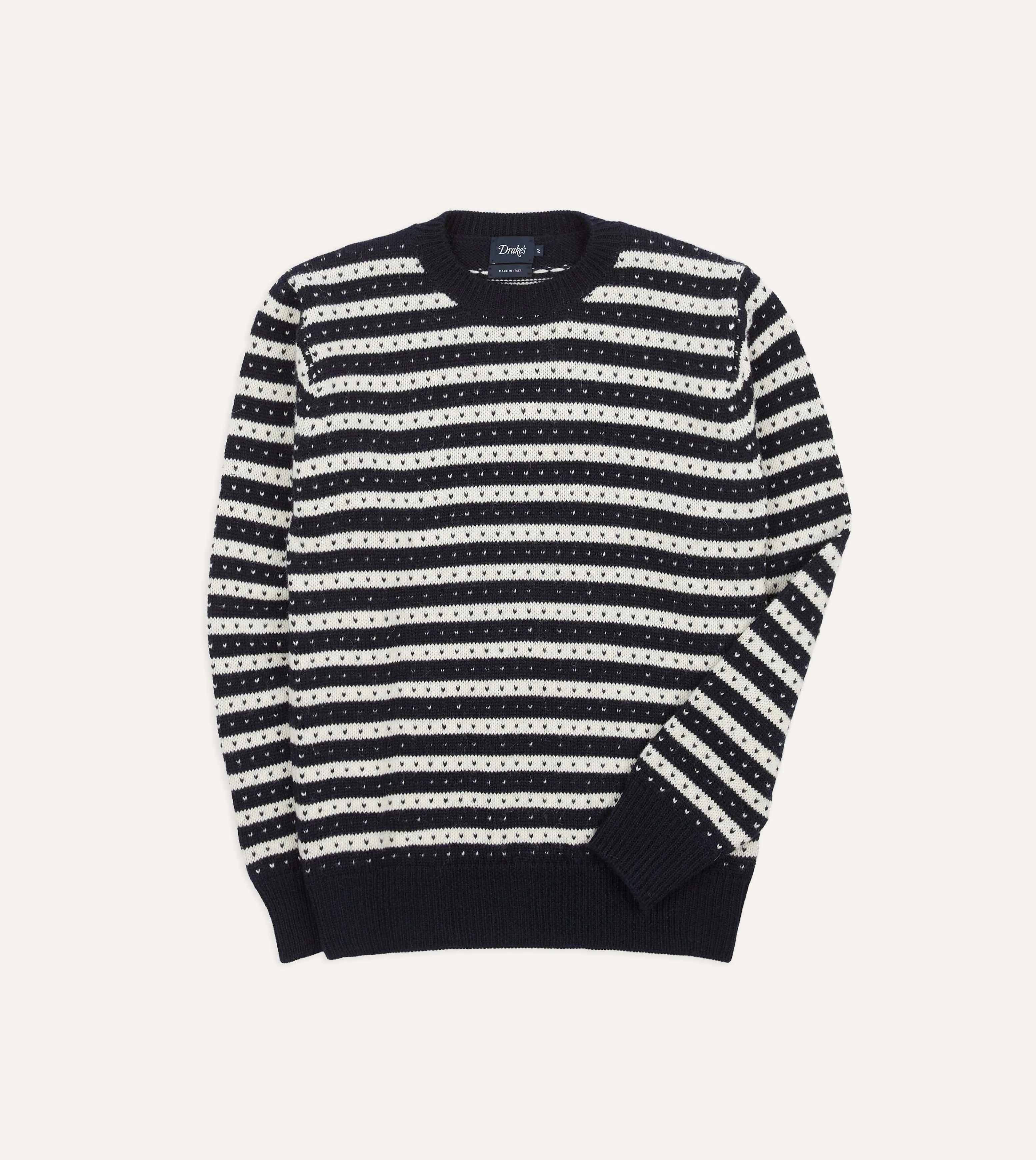 Norwegian Striped Birdseye Wool Alpaca Crew Neck Jumper sold by Drake's London