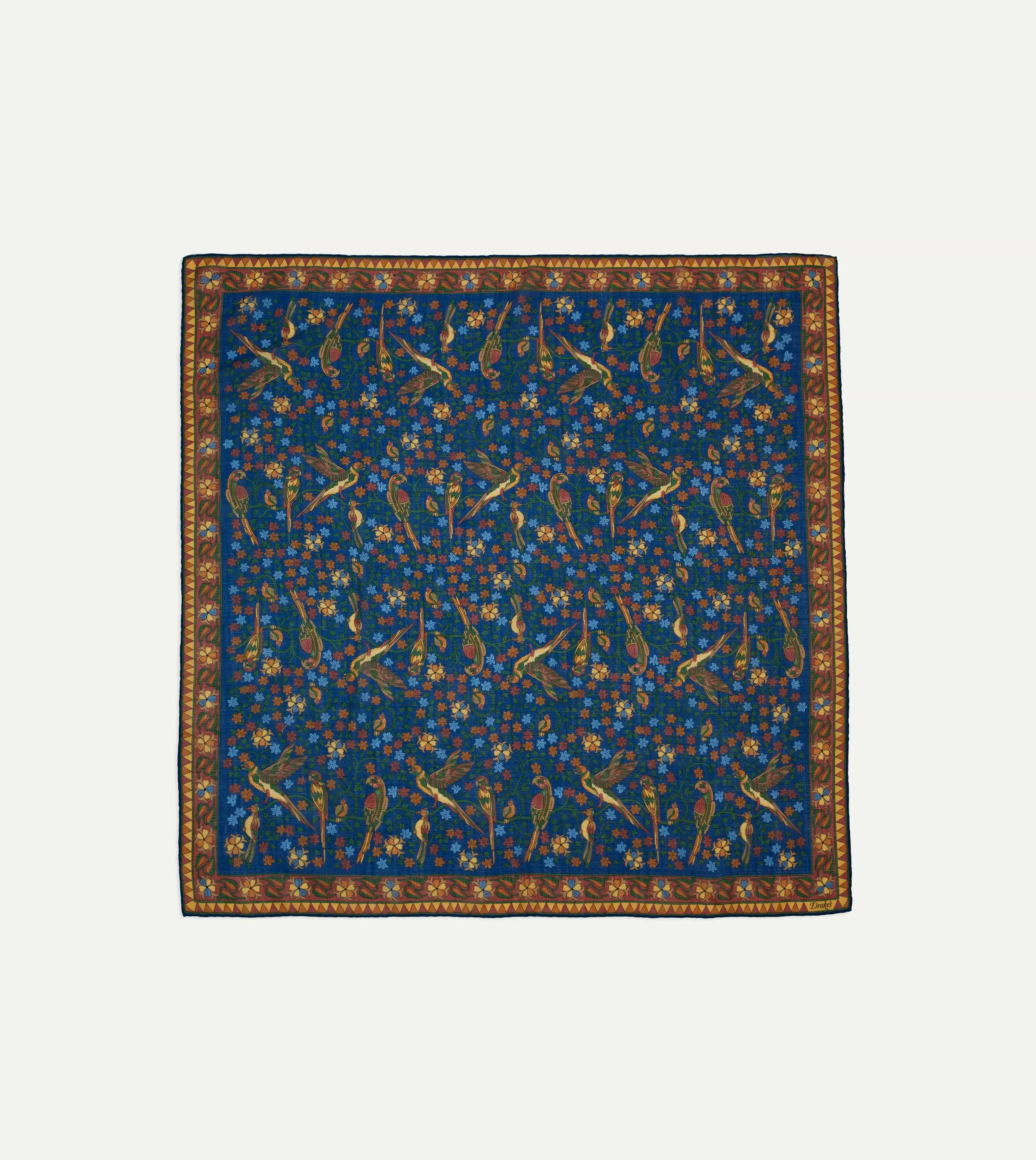 Navy Parrots Print Wool-Silk Square Scarf sold by Drake's London