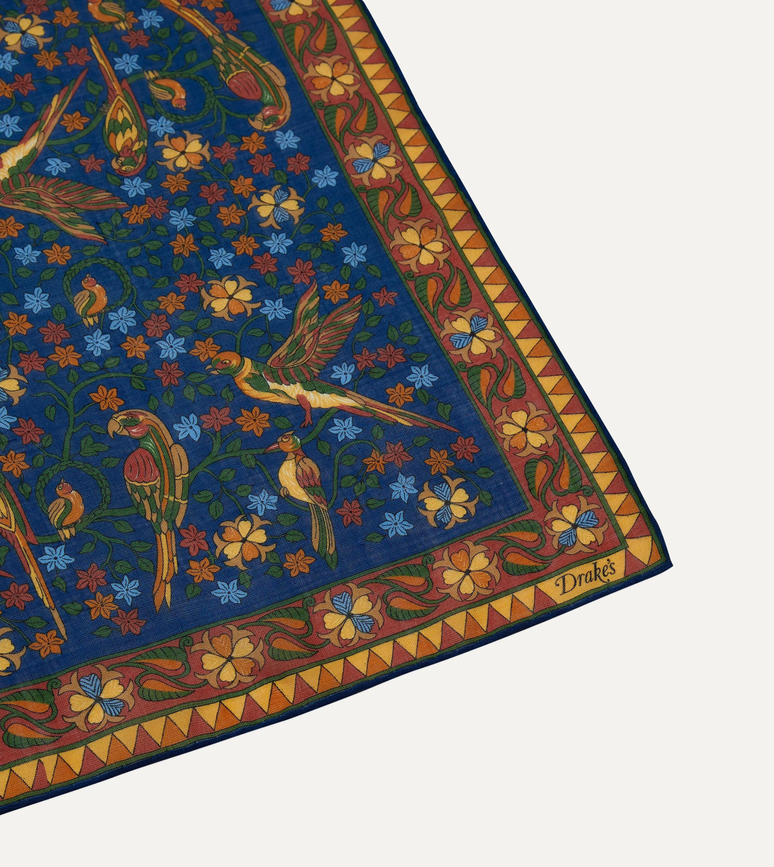 Navy Parrots Print Wool-Silk Square Scarf sold by Drake's London product image thumbnail 3