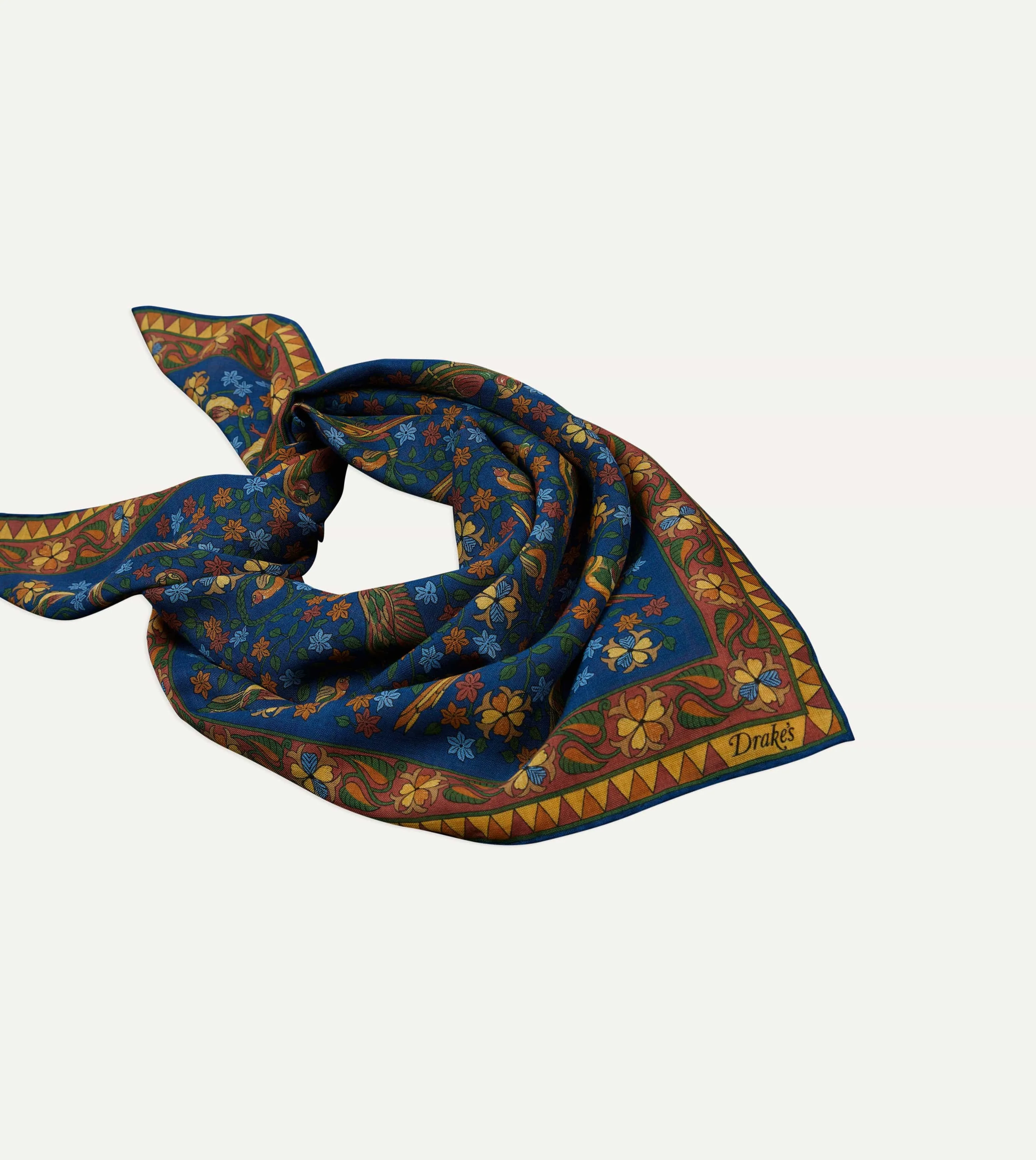 Navy Parrots Print Wool-Silk Square Scarf sold by Drake's London product image thumbnail 4