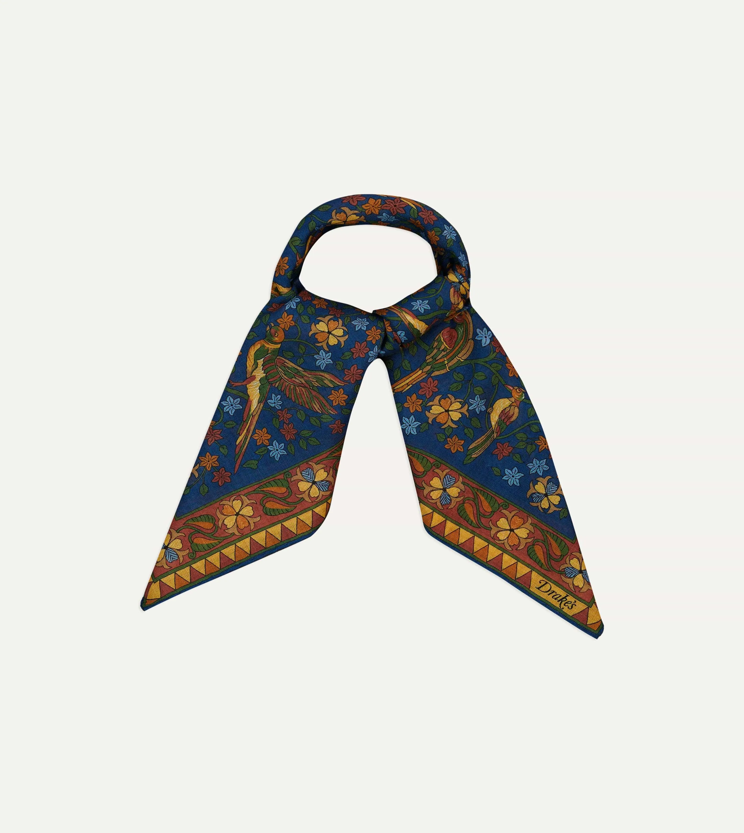 Navy Parrots Print Wool-Silk Square Scarf sold by Drake's London product image thumbnail 5