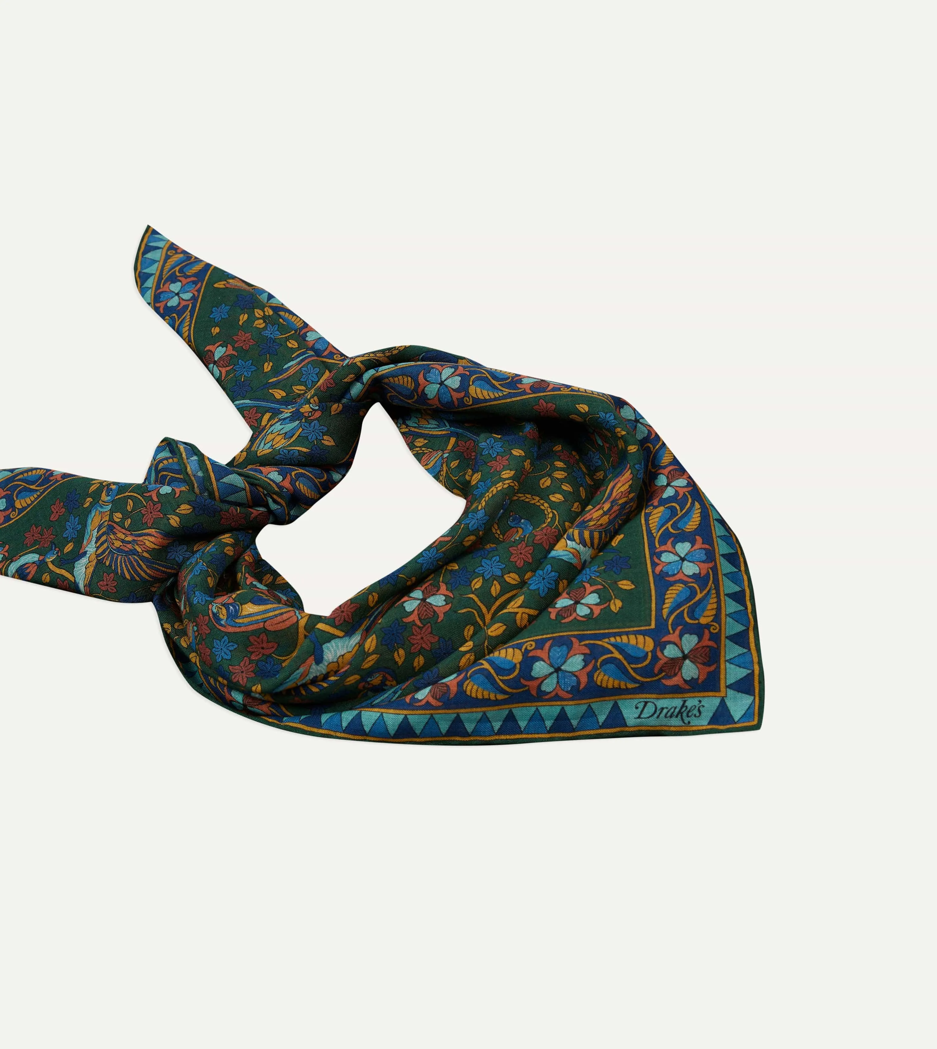 Green Parrots Print Wool-Silk Square Scarf sold by Drake's London product image thumbnail 4