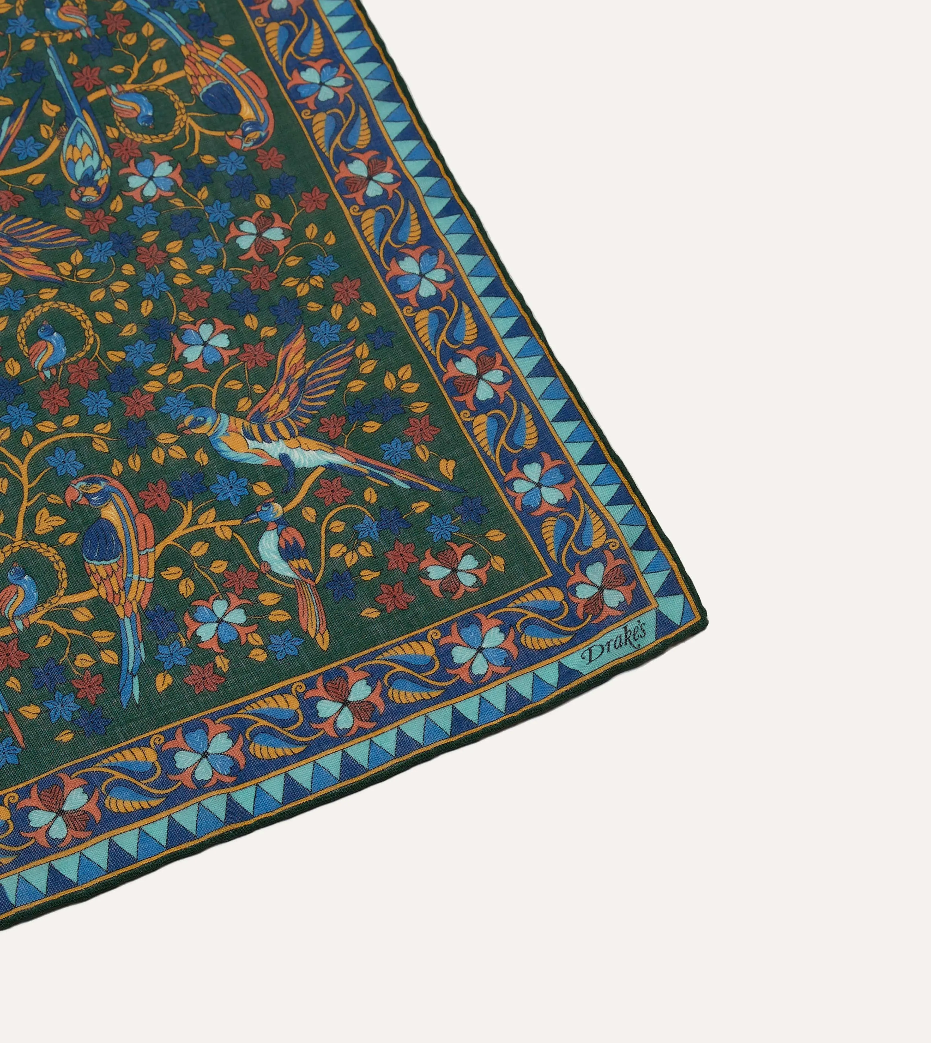 Green Parrots Print Wool-Silk Square Scarf sold by Drake's London product image thumbnail 3