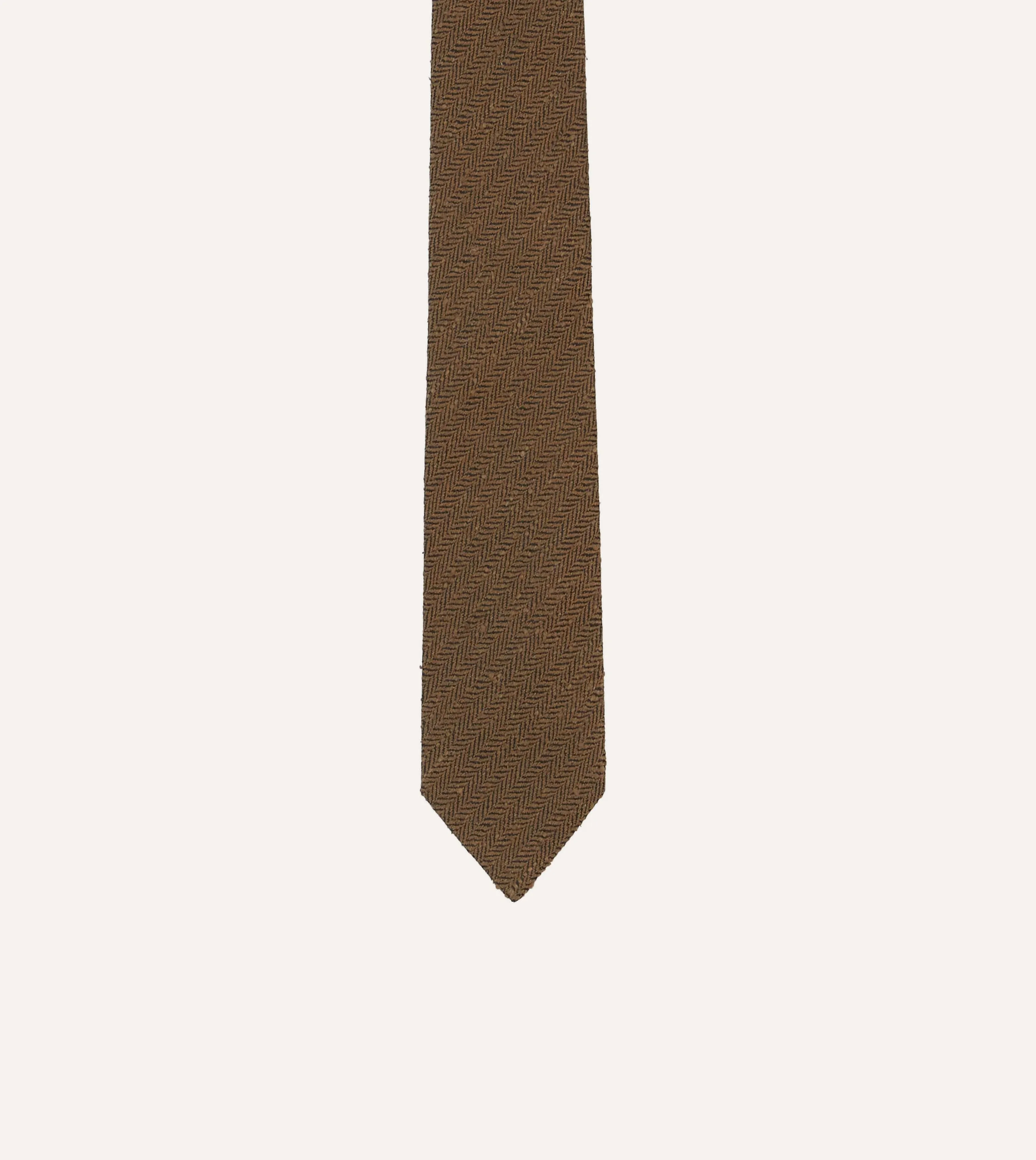 Brown Herringbone Shantung Silk Tipped Tie sold by Drake's London product image thumbnail 3
