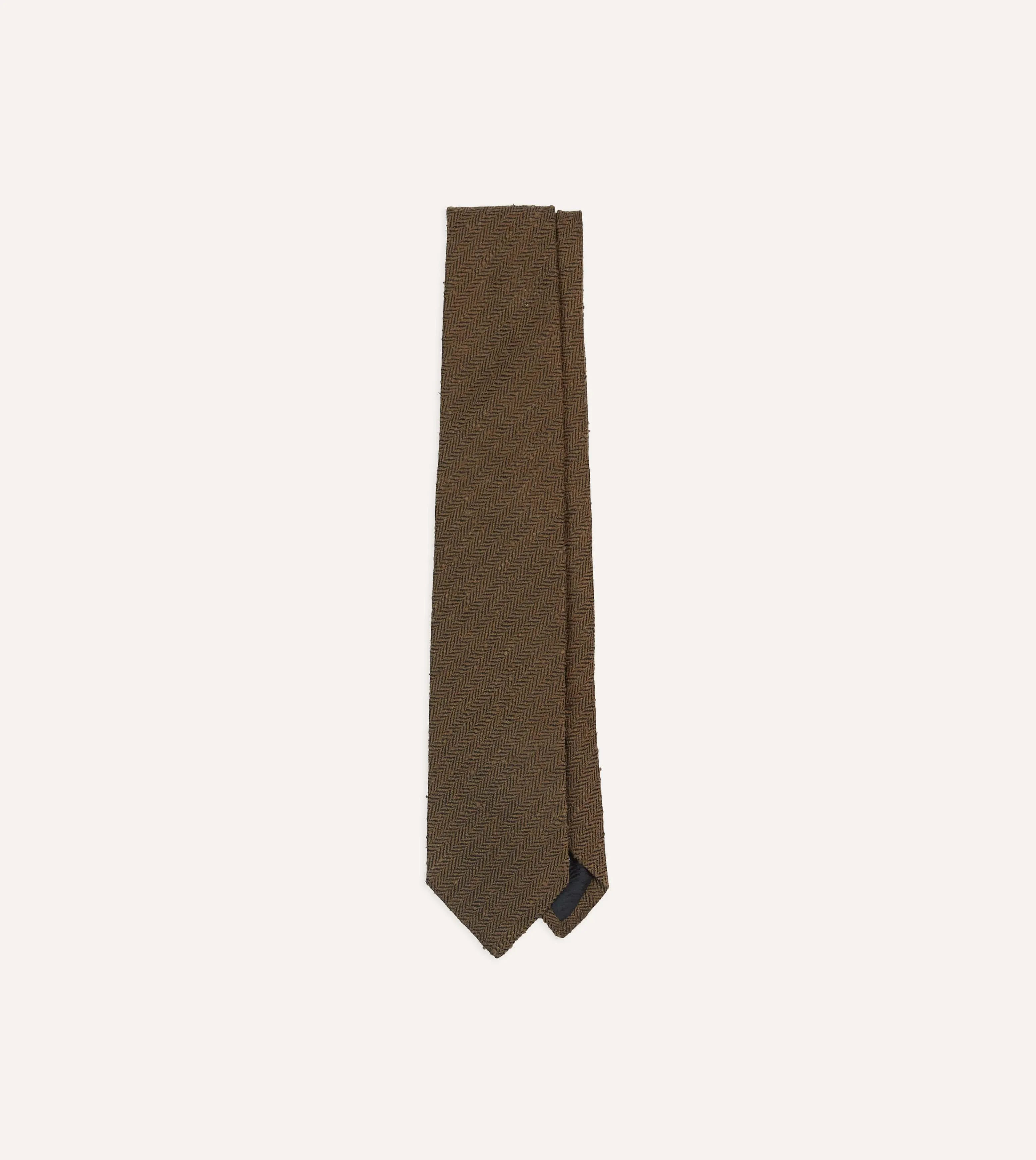 Brown Herringbone Shantung Silk Tipped Tie sold by Drake's London