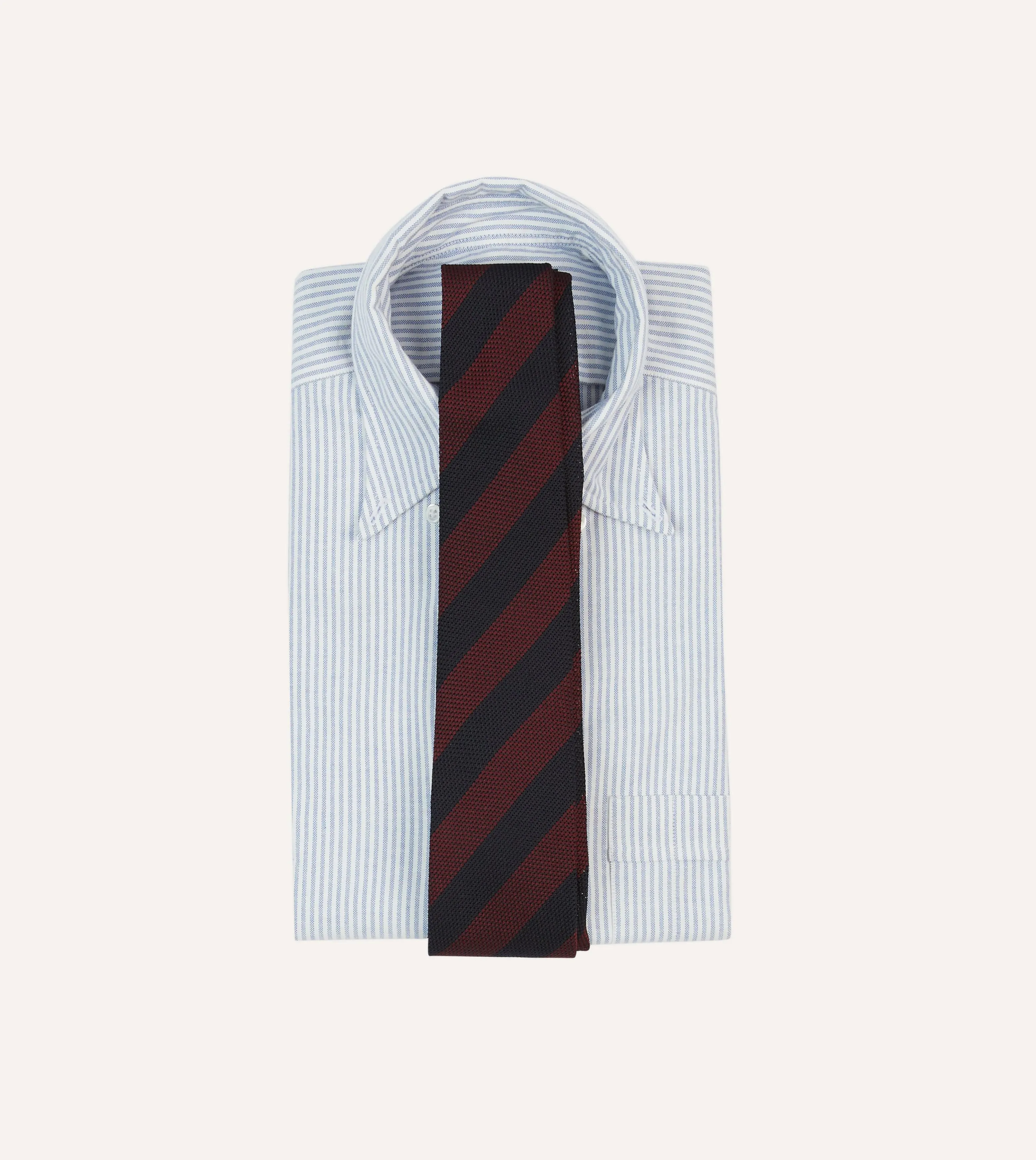 Red and Navy Block Stripe Hand Rolled Silk Grenadine Tie sold by Drake's London product image thumbnail 2