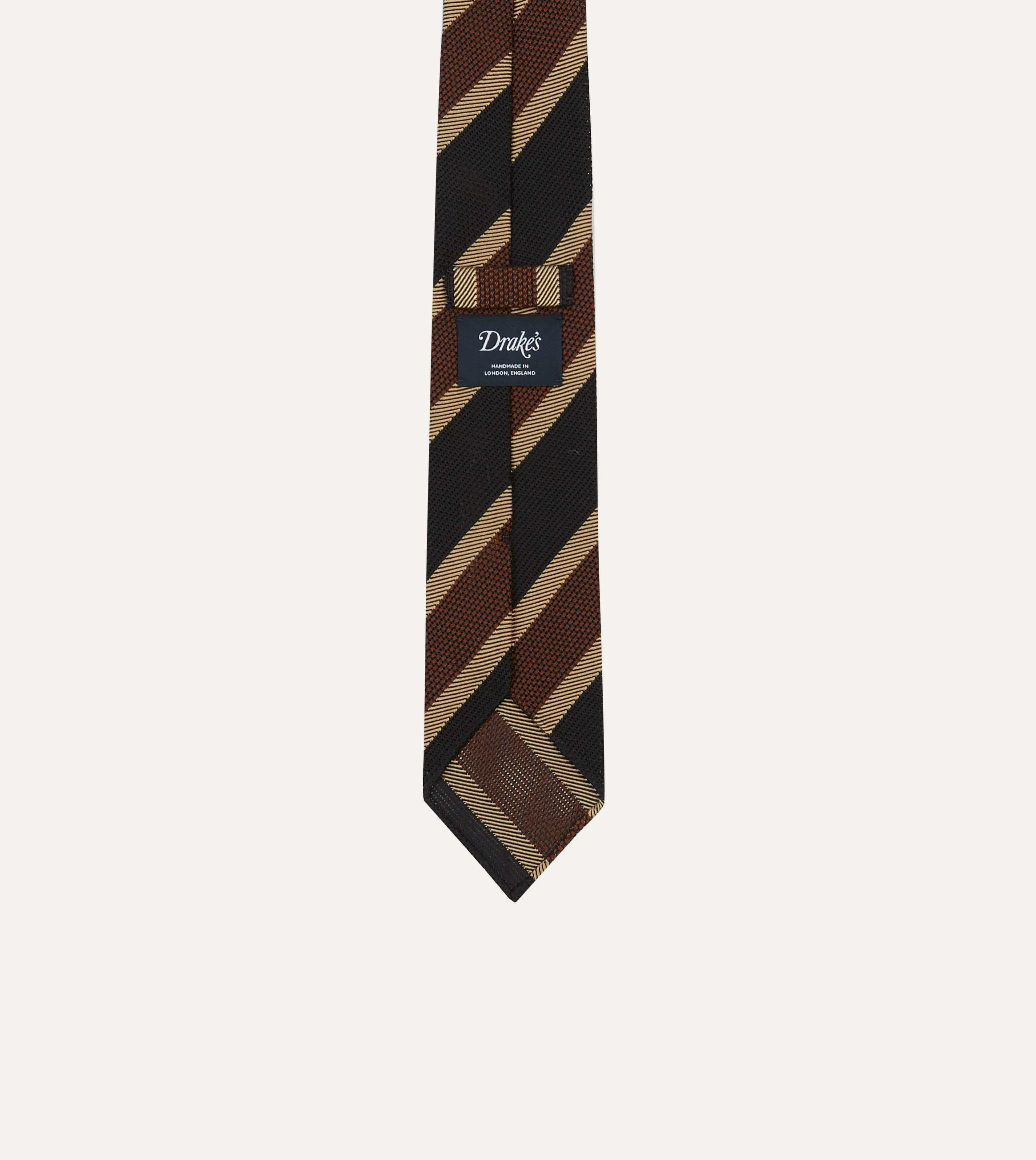 Black and Brown Multi Stripe Hand Rolled Silk Grenadine Tie sold by Drake's London product image thumbnail 4