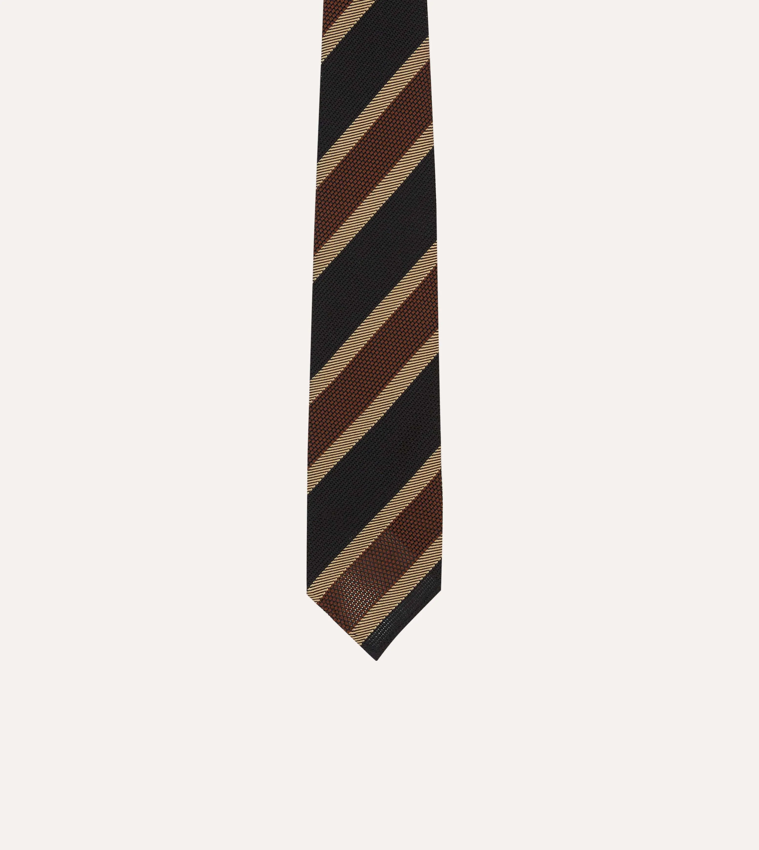 Black and Brown Multi Stripe Hand Rolled Silk Grenadine Tie sold by Drake's London product image thumbnail 3