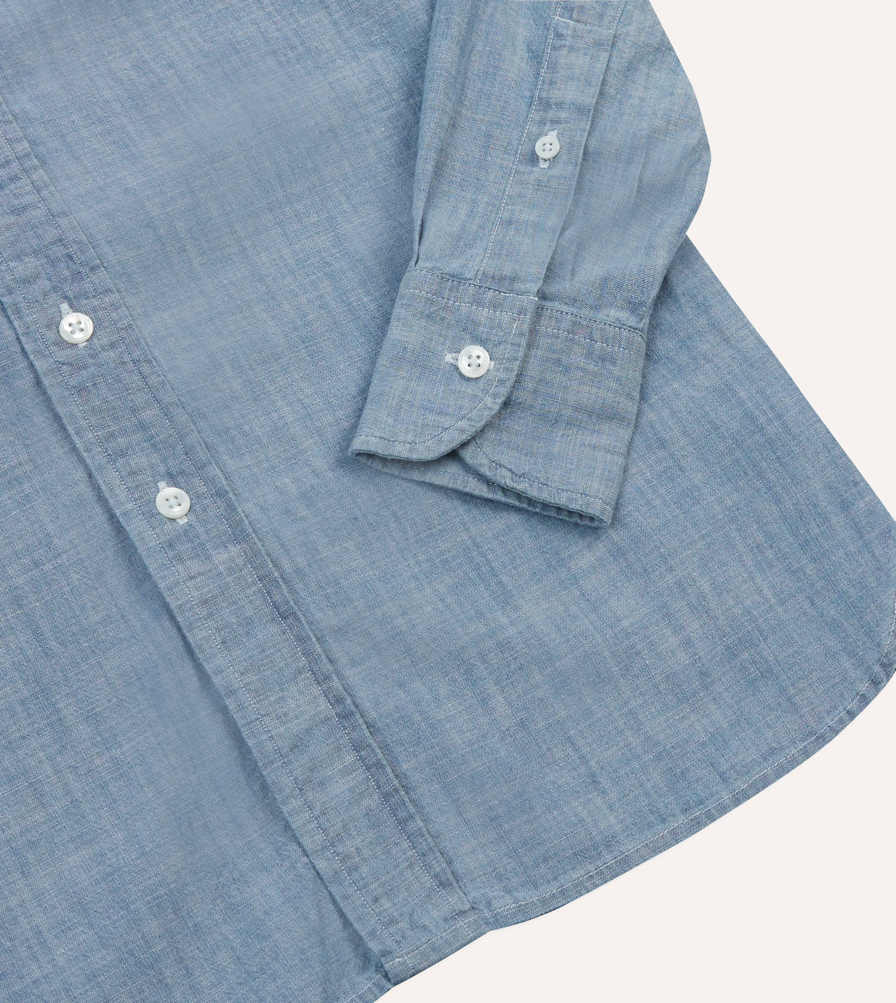 Light Blue Cotton Chambray Button-Down Shirt sold by Drake's London product image thumbnail 5