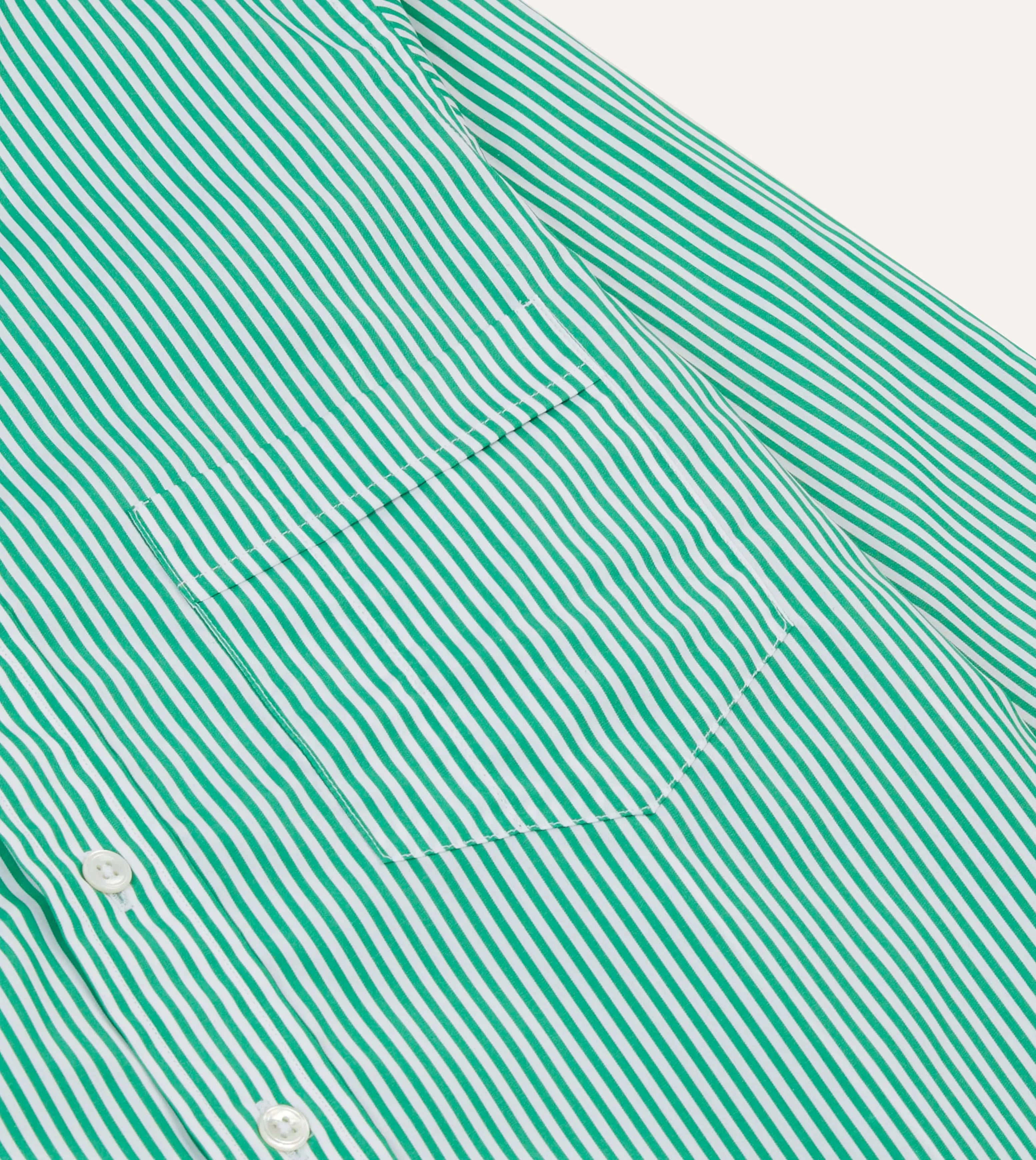 Green Narrow Stripe Cotton Poplin Button-Down Shirt sold by Drake's London product image thumbnail 4