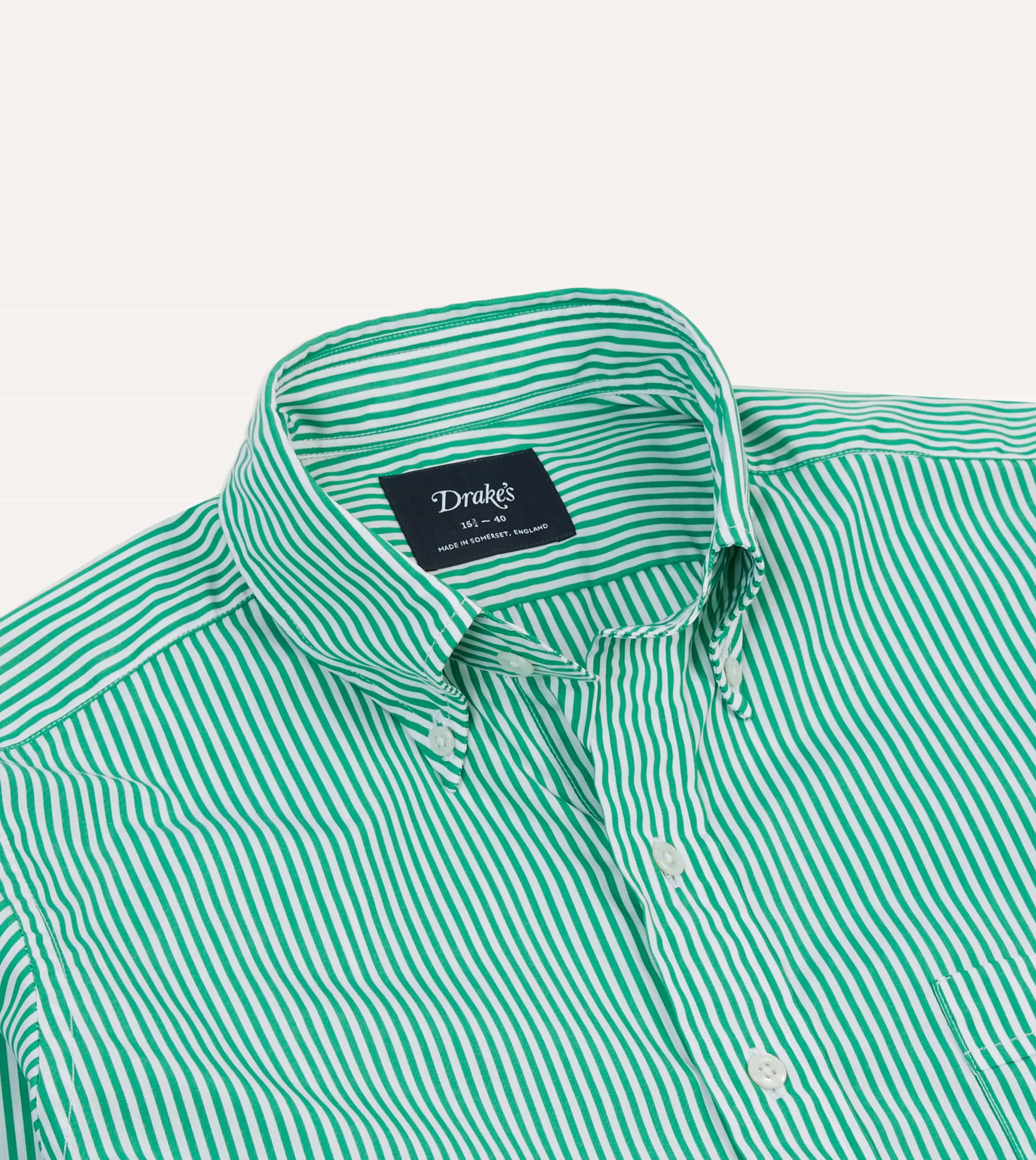 Green Narrow Stripe Cotton Poplin Button-Down Shirt sold by Drake's London product image thumbnail 3