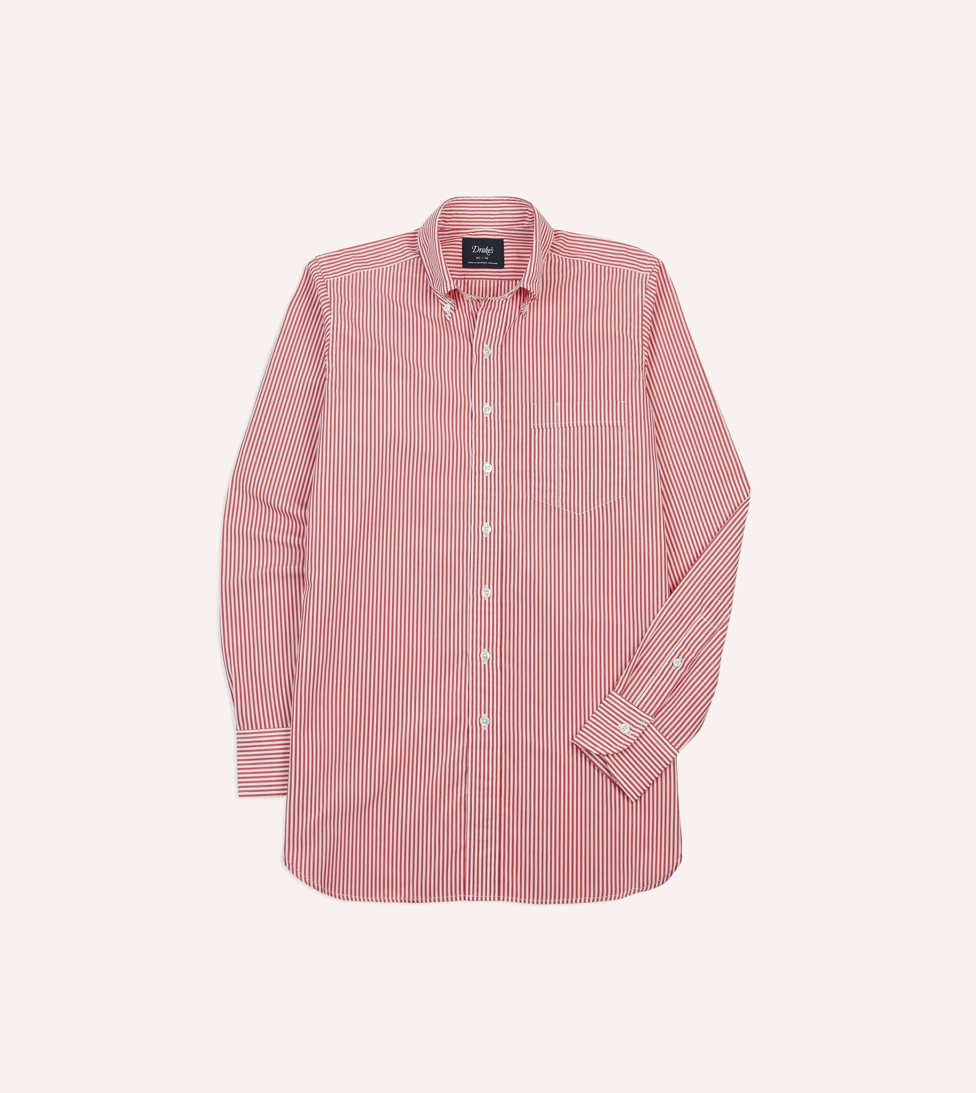 Red Narrow Stripe Cotton Poplin Button-Down Shirt sold by Drake's London